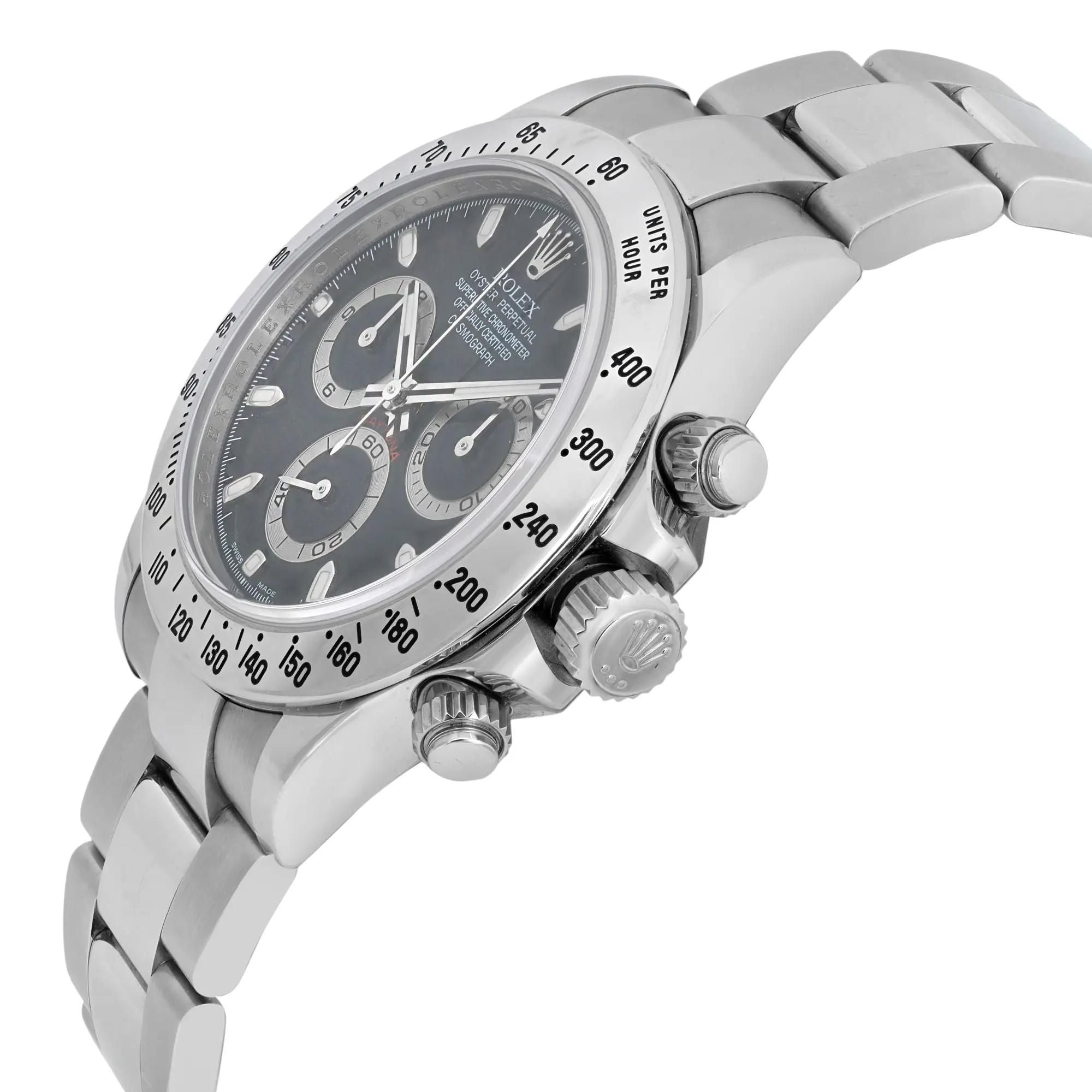 Rolex Cosmograph Daytona 40mm Steel Black Index Dial Automatic Mens Watch 116520