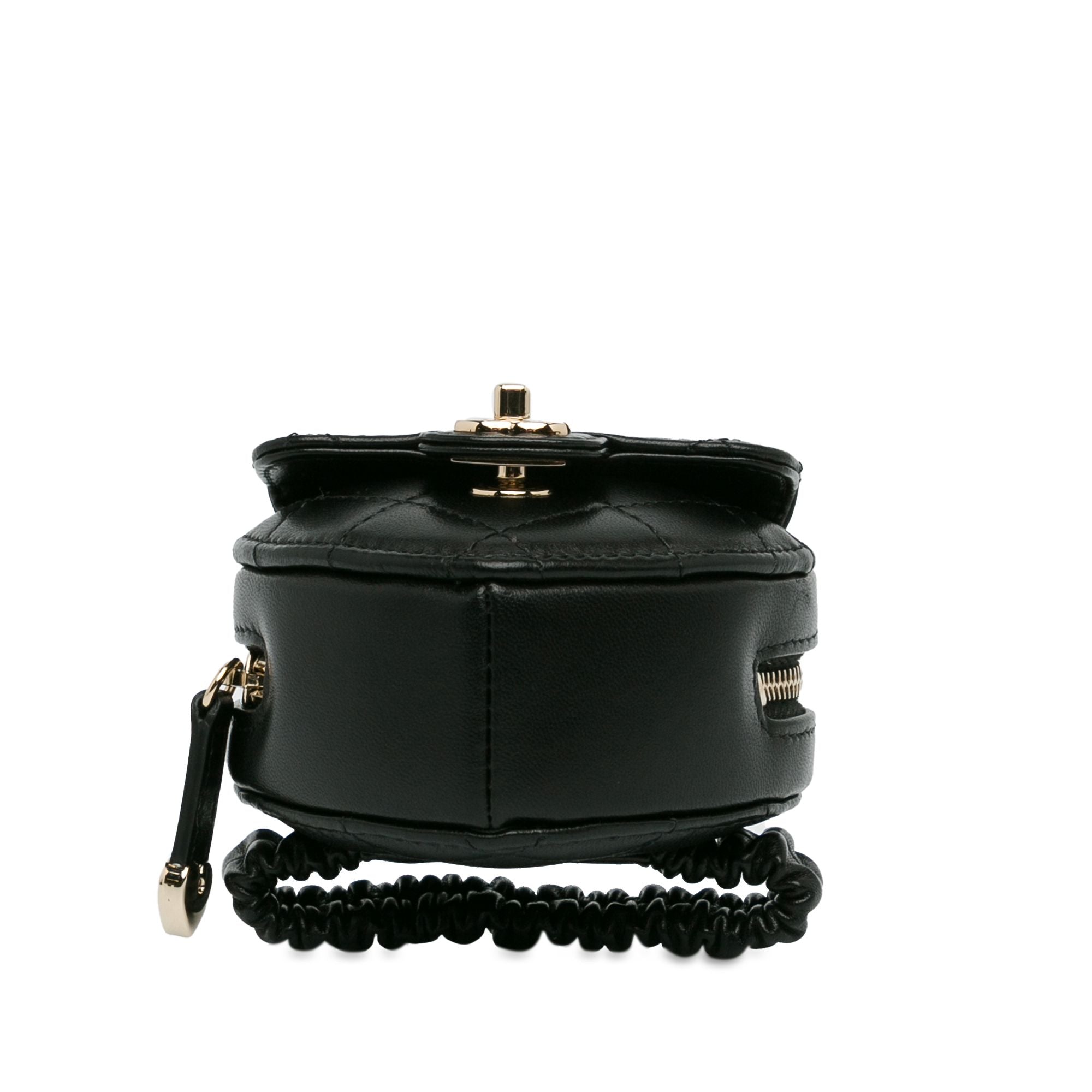 Chanel Lambskin CC In Love Heart Zipped Arm Coin Purse Black