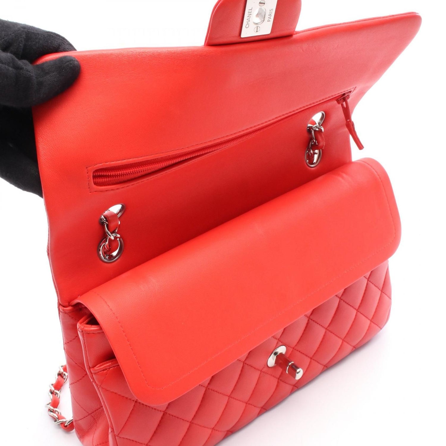 Chanel Red Matelasse W Flap Shoulder Bag Leather A 01112