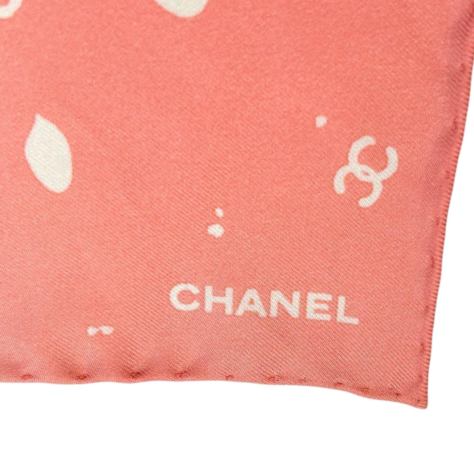 Chanel Flowers Square Scarf Silk Pink