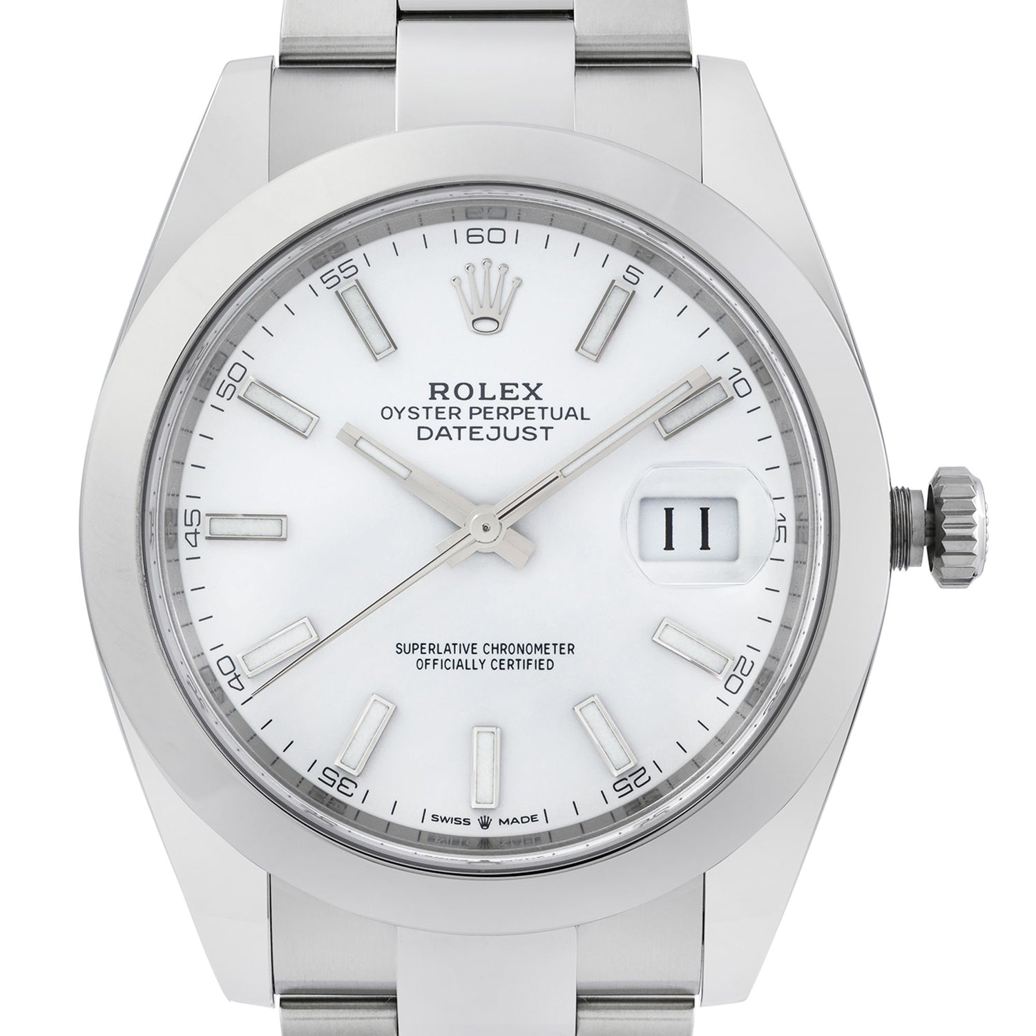 Rolex Datejust 41 Steel White Index Dial Smooth Bezel Automatic Men Watch 126300