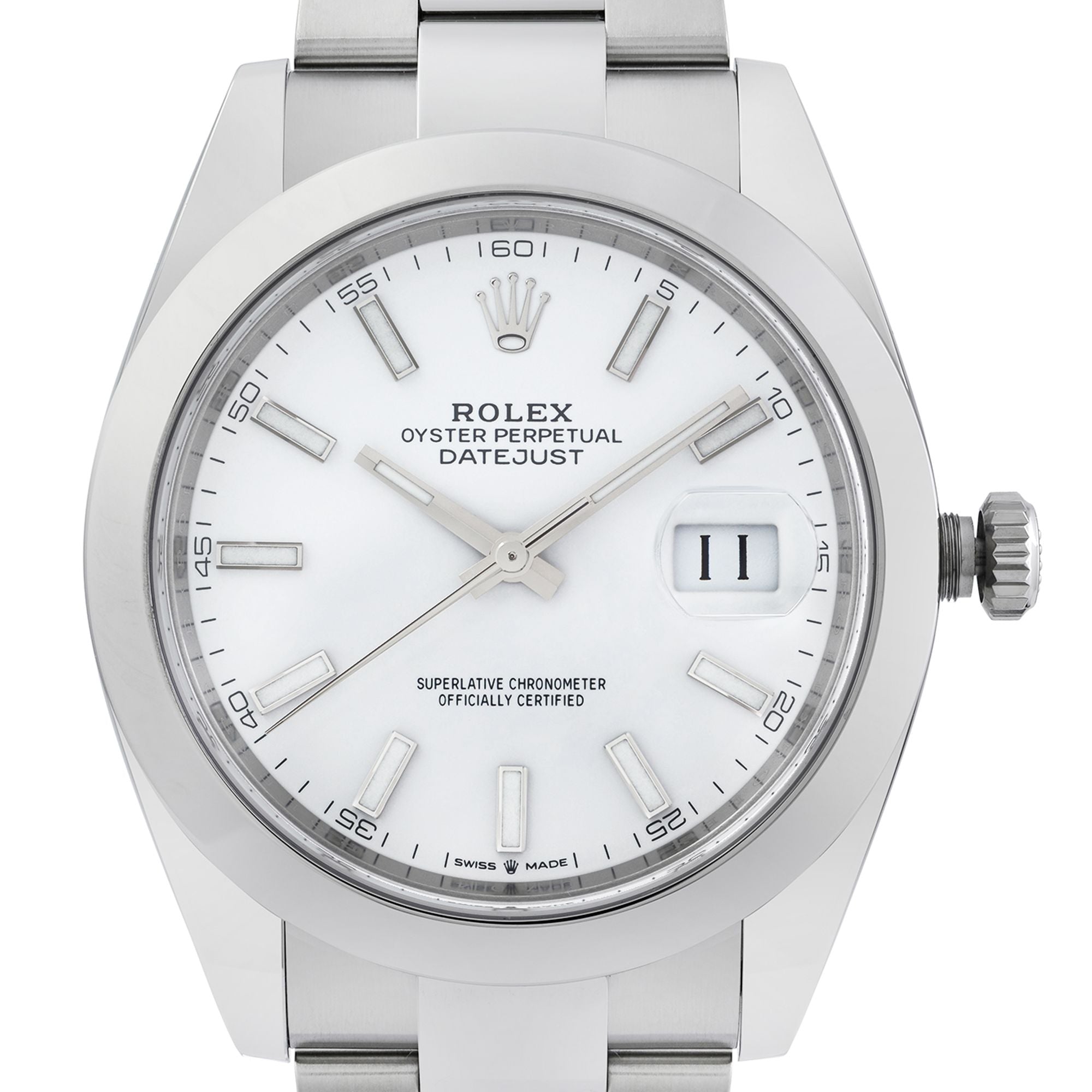 Rolex Datejust 41 Steel White Index Dial Smooth Bezel Automatic Men Watch 126300