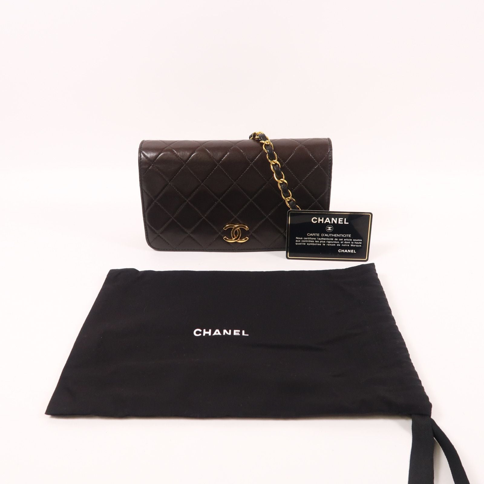 Chanel Black Sheepskin Leather Vintage Chain Shoulder Golden Chain Shoulder Back Bag Lambskin (sheep
