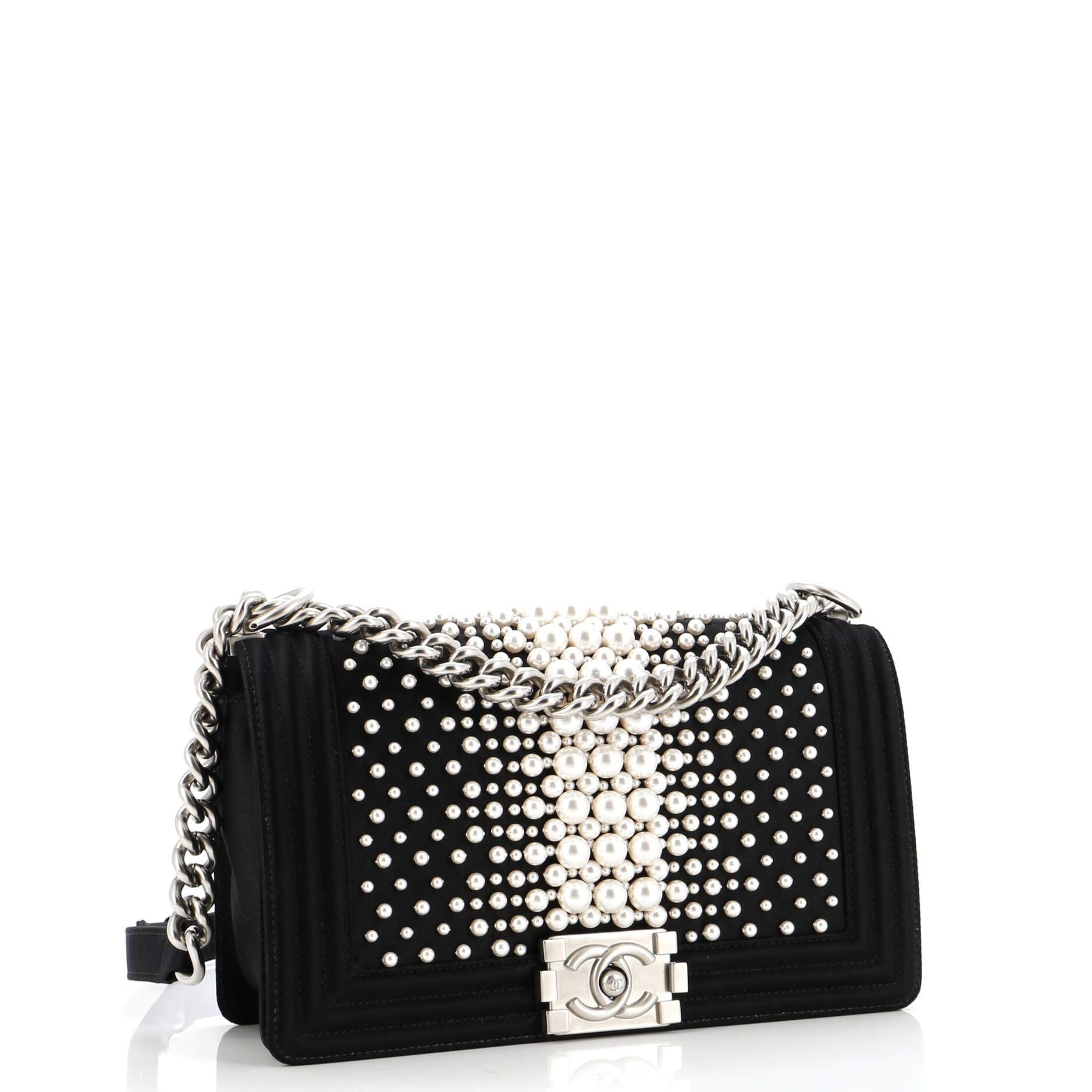 Boy Flap Bag Pearl Embellished Satin Old Medium