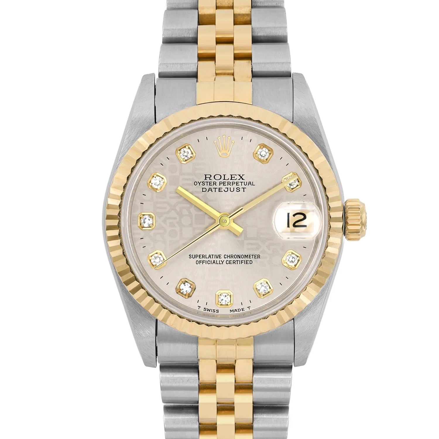 Rolex Datejust 31mm 18K Yellow Gold Steel Gray Jubilee Diamond Dial Watch 68273