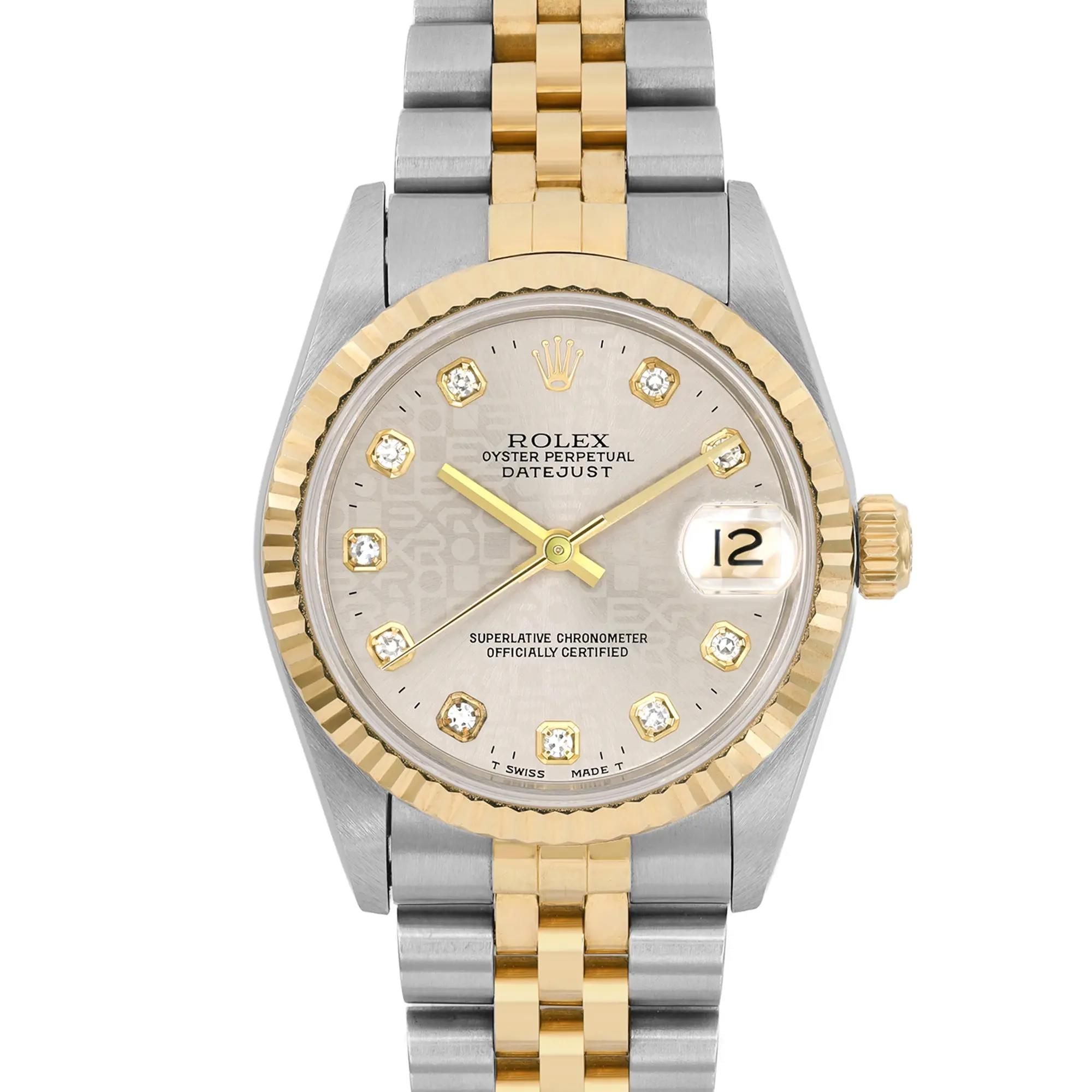 Rolex Datejust 31mm 18K Yellow Gold Steel Gray Jubilee Diamond Dial Watch 68273