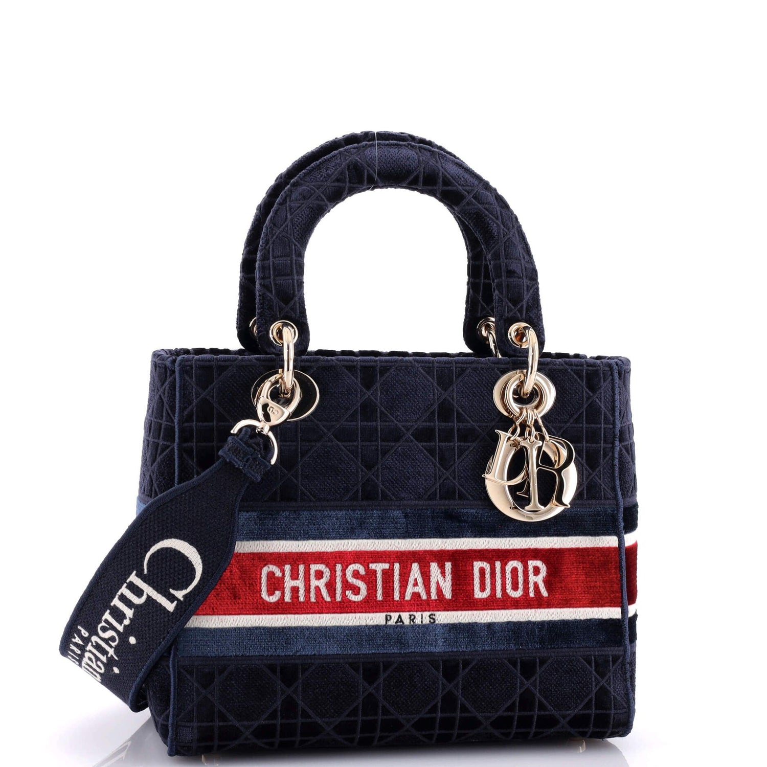 Christian Dior Lady D-Lite Bag Cannage Embroidered Velvet Medium