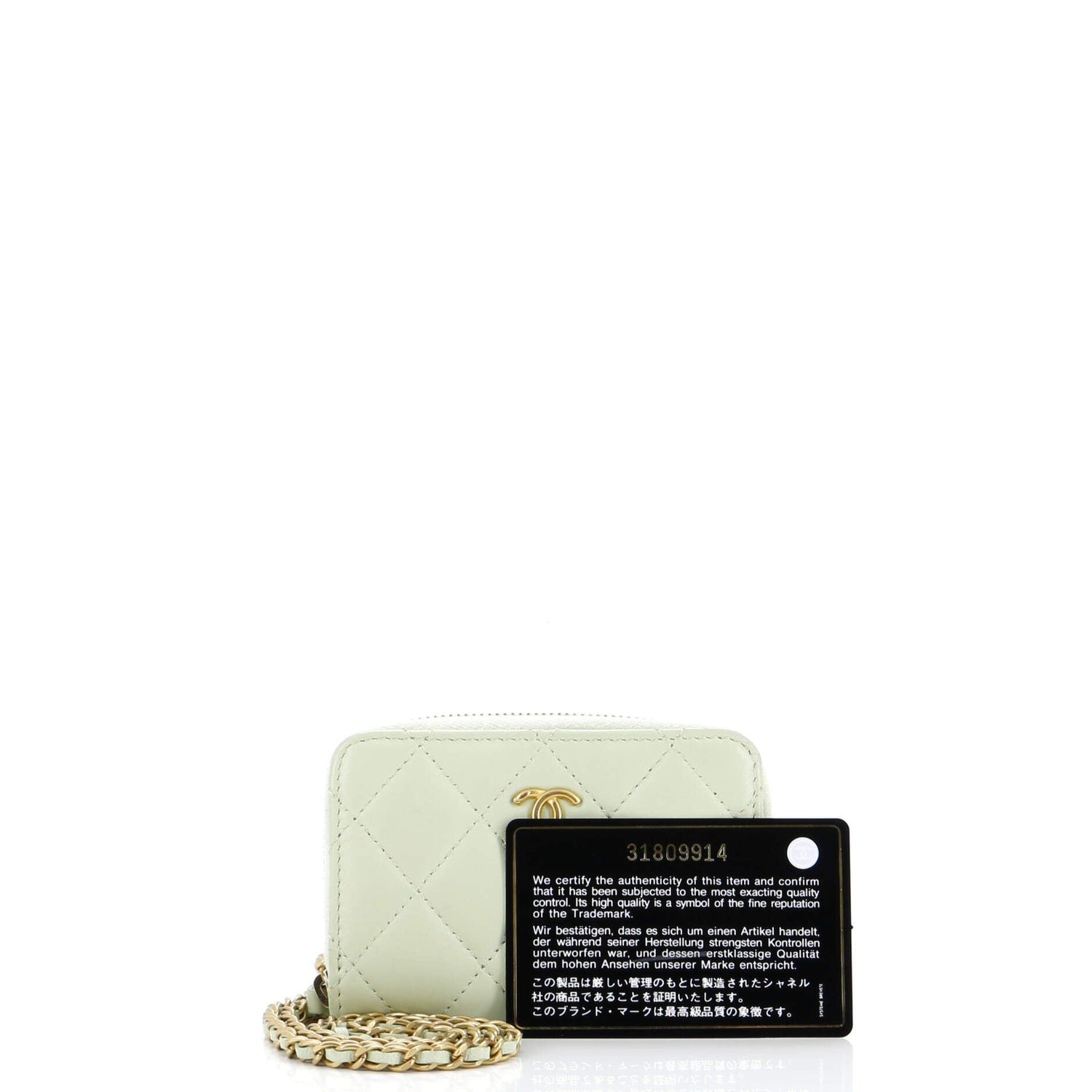 Chanel Pearl Crush Zip Around Card Holder On Chain Quilted Lambskin