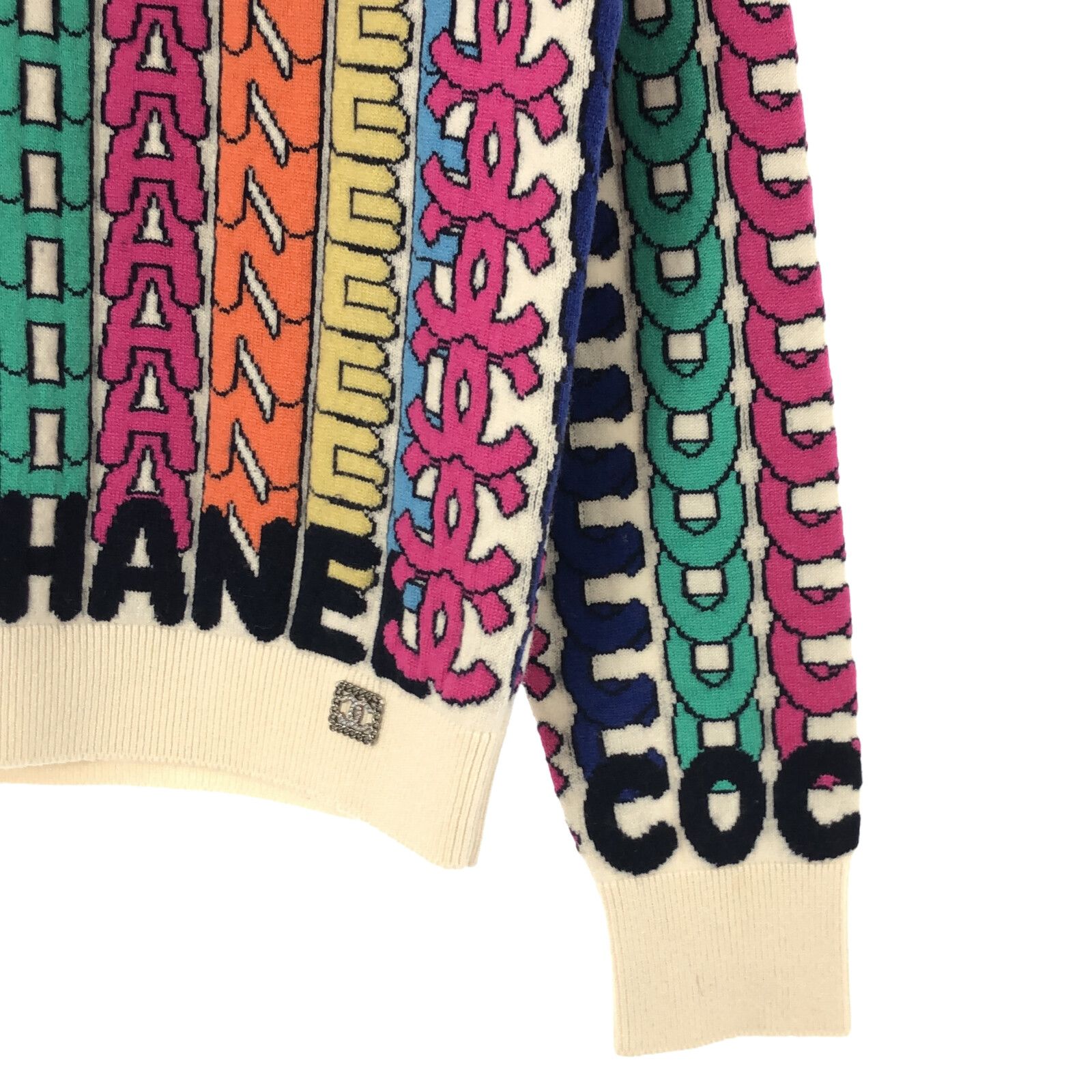 Chanel Multicolor Cashmere Logo Print Sweater Knit 36