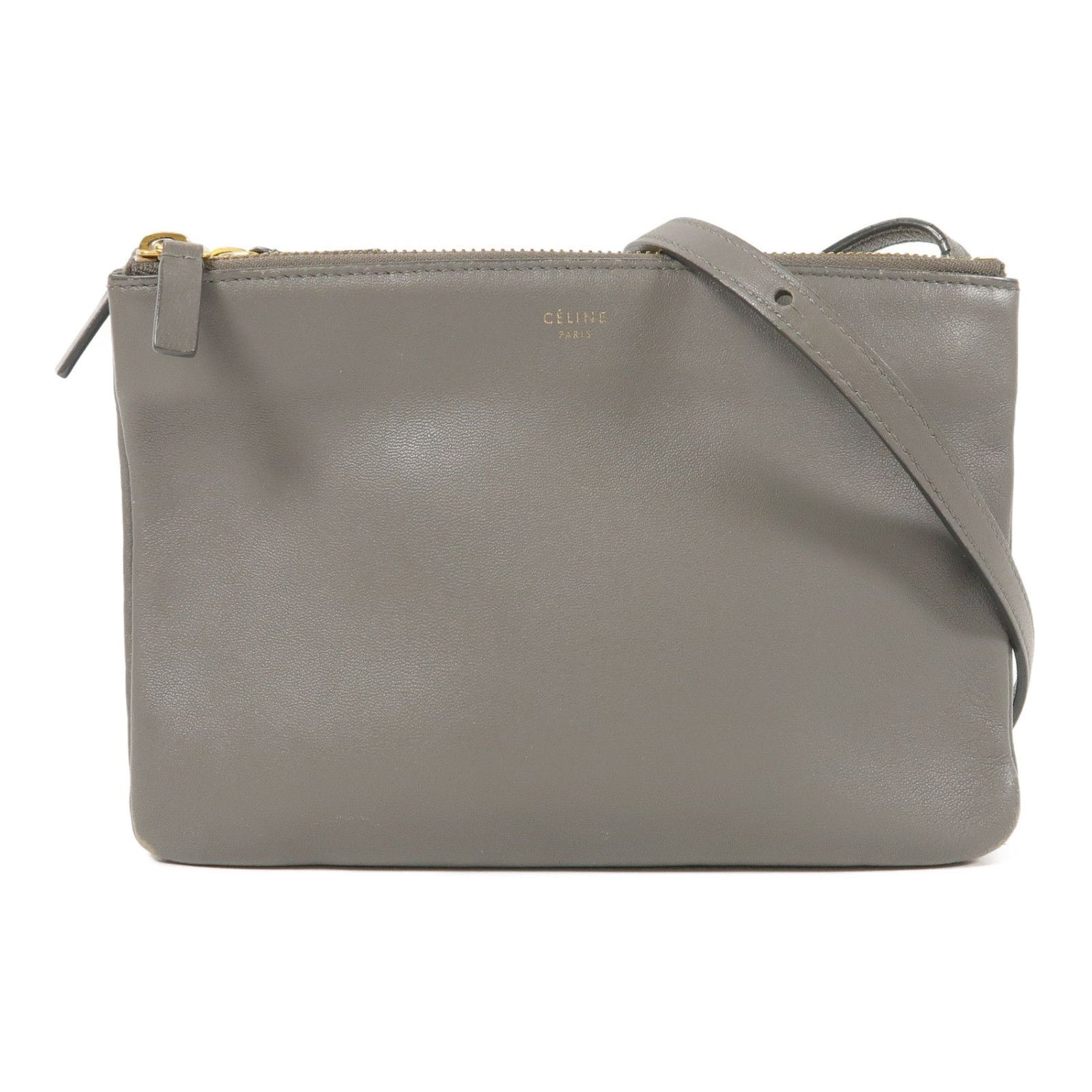 Celine Sheepskin Leather Trio Shoulder Bag Gray Grey Lambskin (sheep Leather)