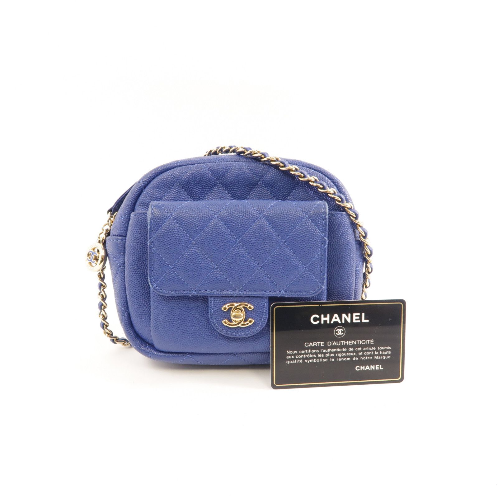 Chanel Caviar Quilted CC Day Camera Case Blue