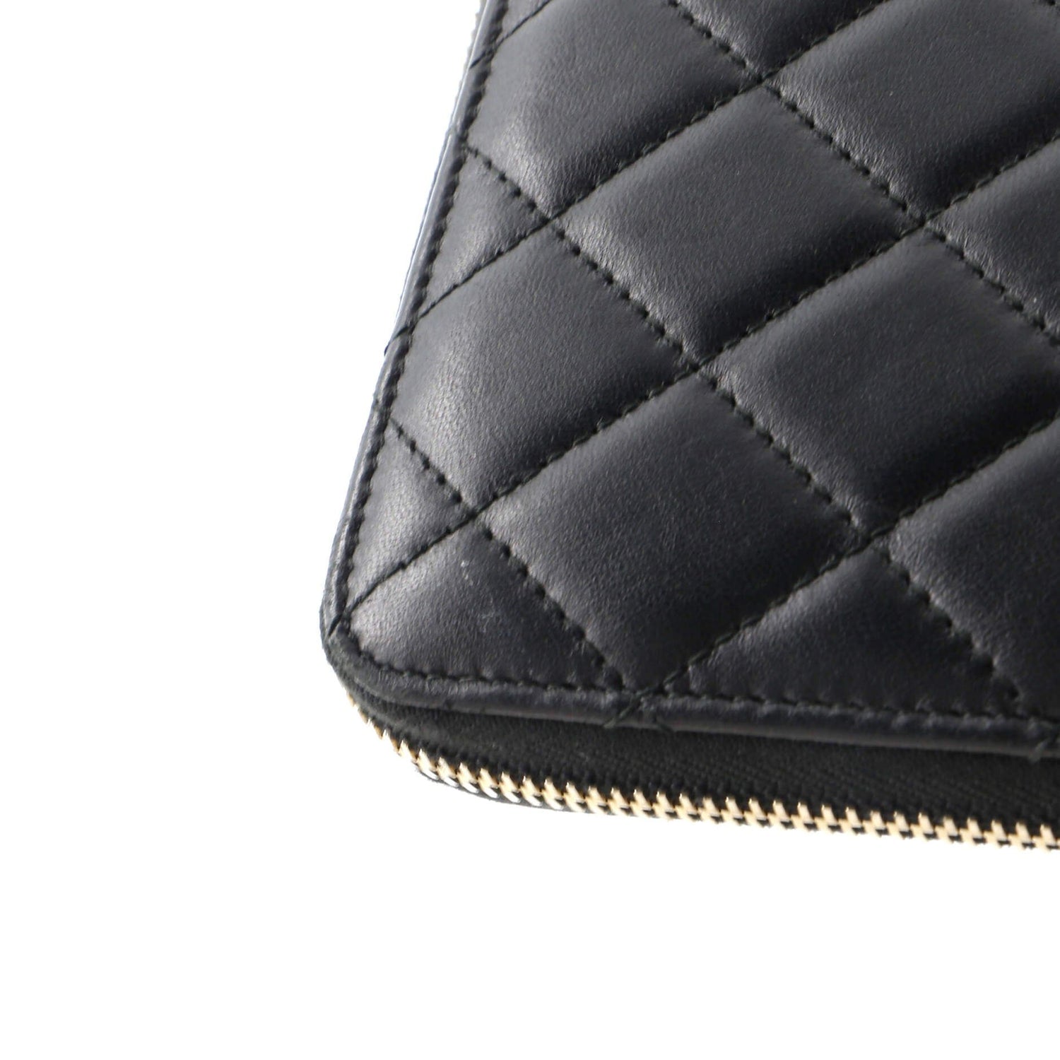 Chanel Zip Around Wallet With Pearl Chain Quilted Lambskin Long