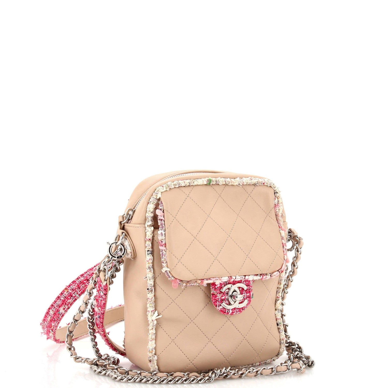 Chanel Elegant Trim Single Flap Bag Quilted Lambskin With Tweed Vertical