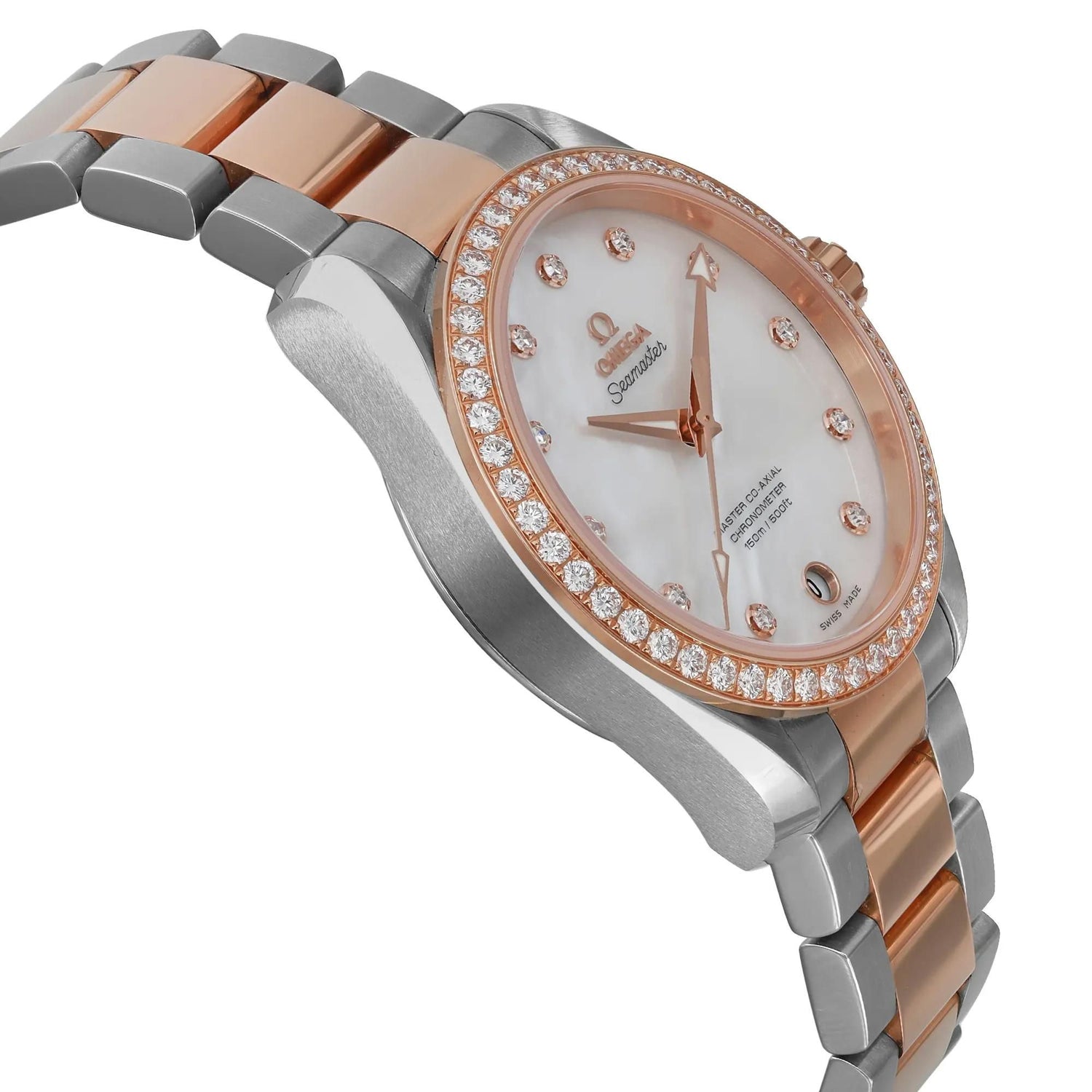 Omega Aqua Terra 18k Rose Gold Steel MOP Dial Ladies Watch 231.25.39.21.55.001