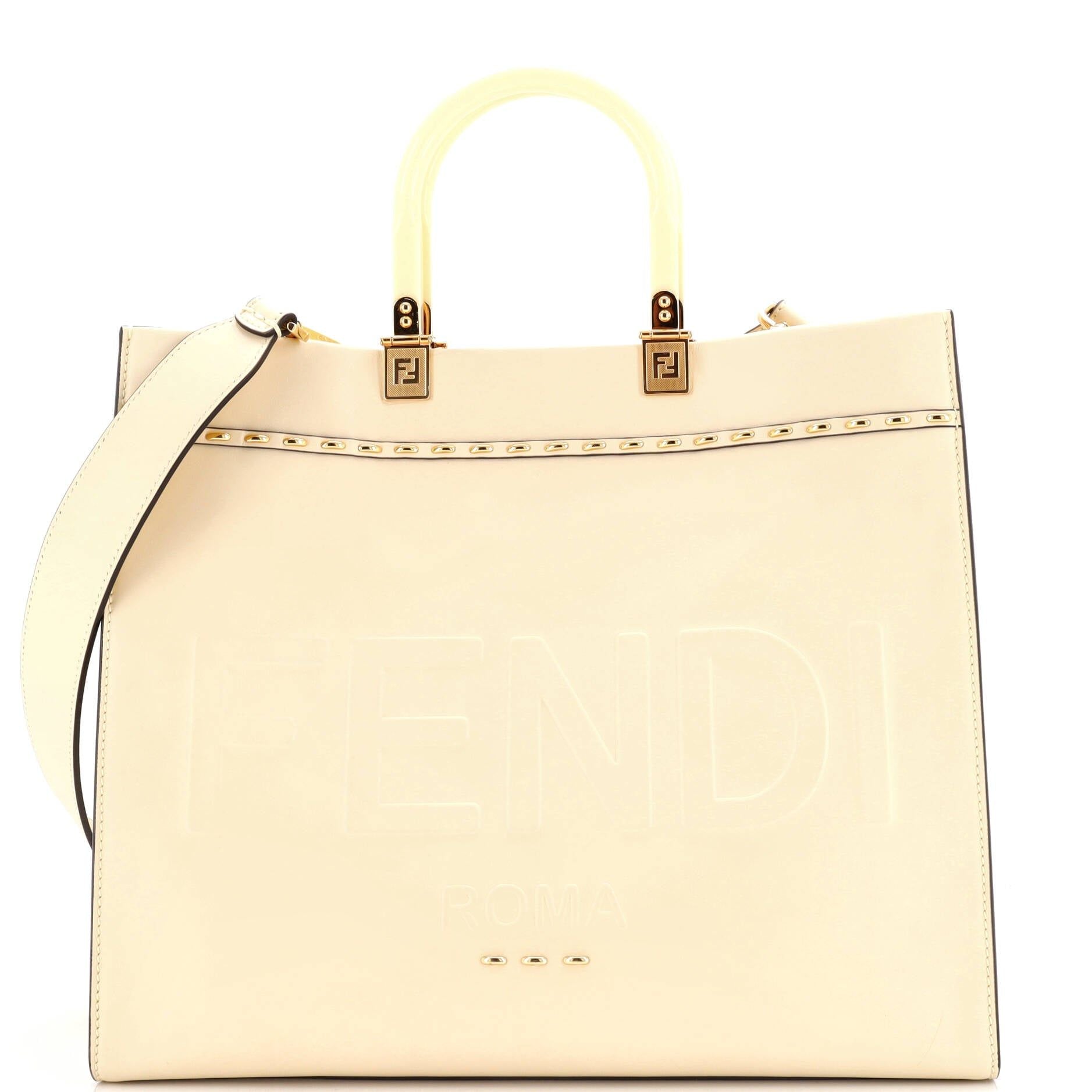 Fendi Sunshine Shopper Tote Studded Leather Medium