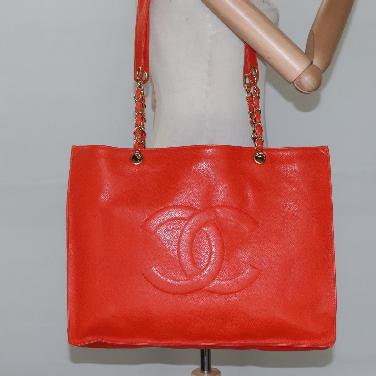 Chanel Caviar Orange Chain Tote