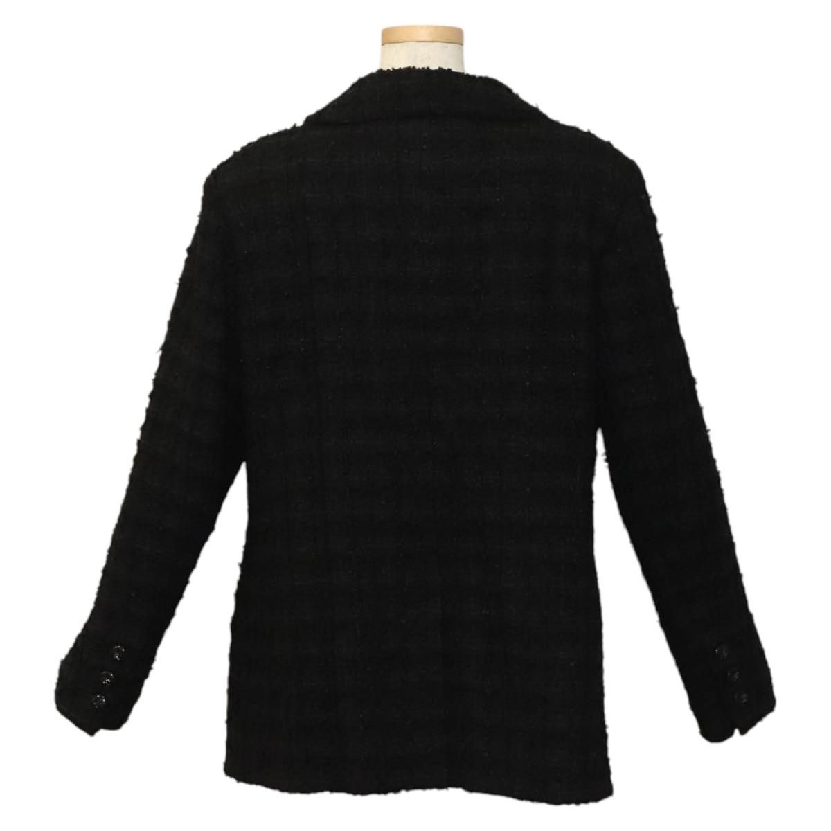 Chanel Jacket 48 Tweed Black Cc Auth