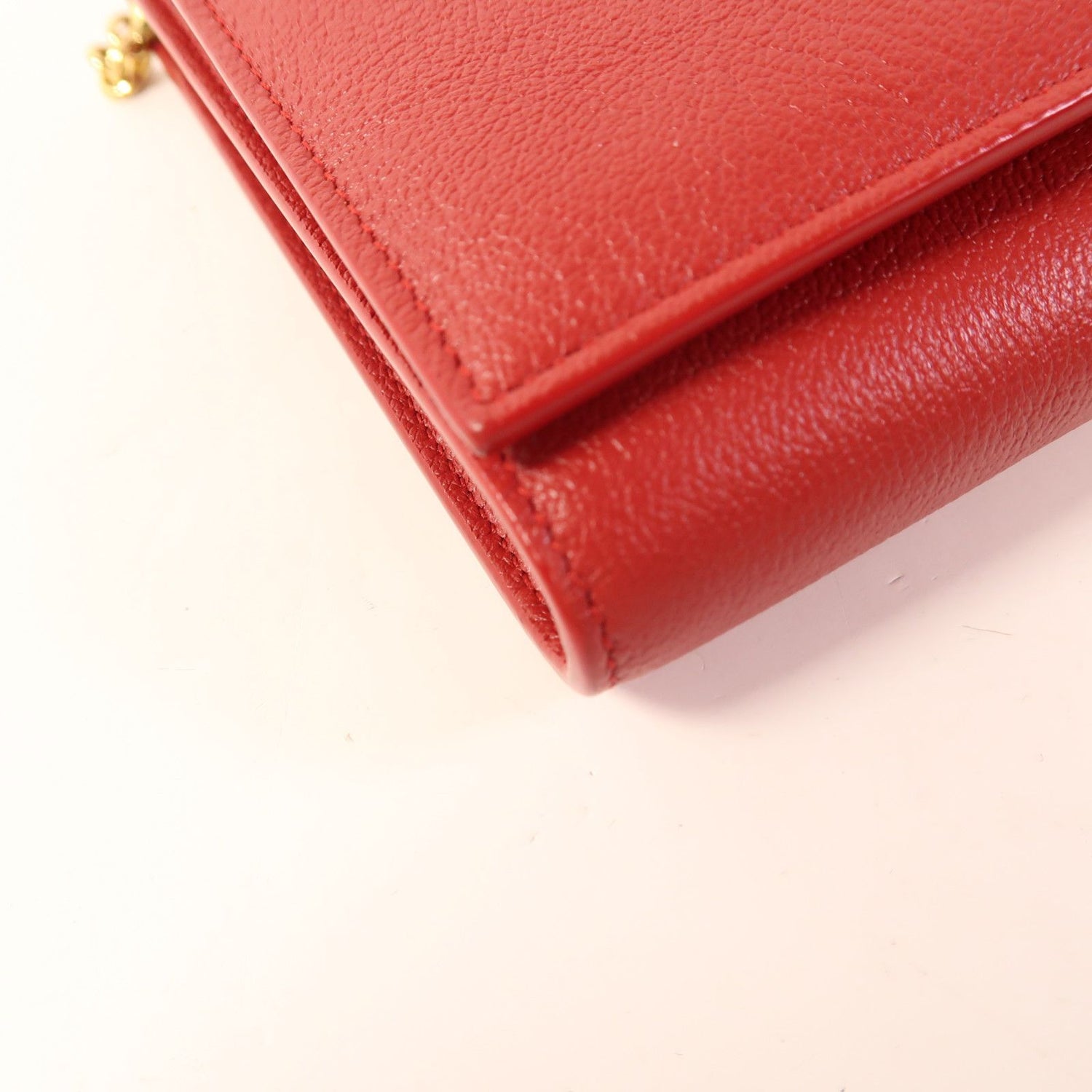 Saint Laurent Cowhide Leather Belle De Jour Wallet On Chain Golden Cross Shoulder Back Bag Red Calfsk