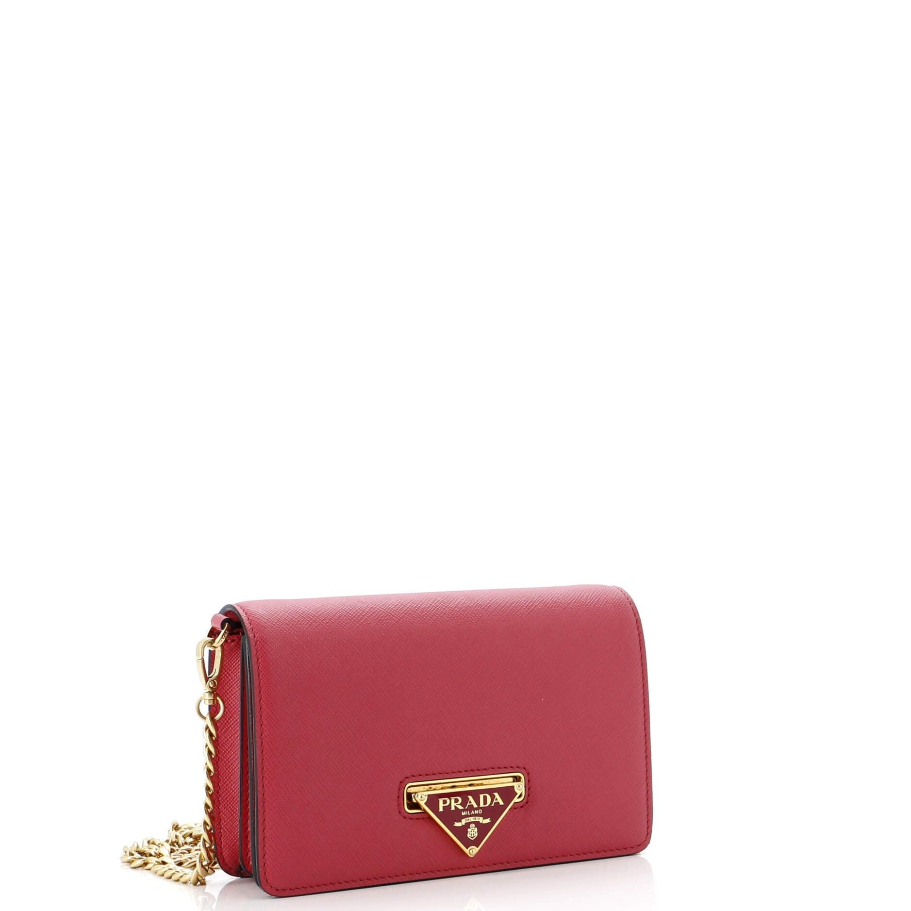 Prada Flip Lock Wallet On Chain Clutch Saffiano Leather Small