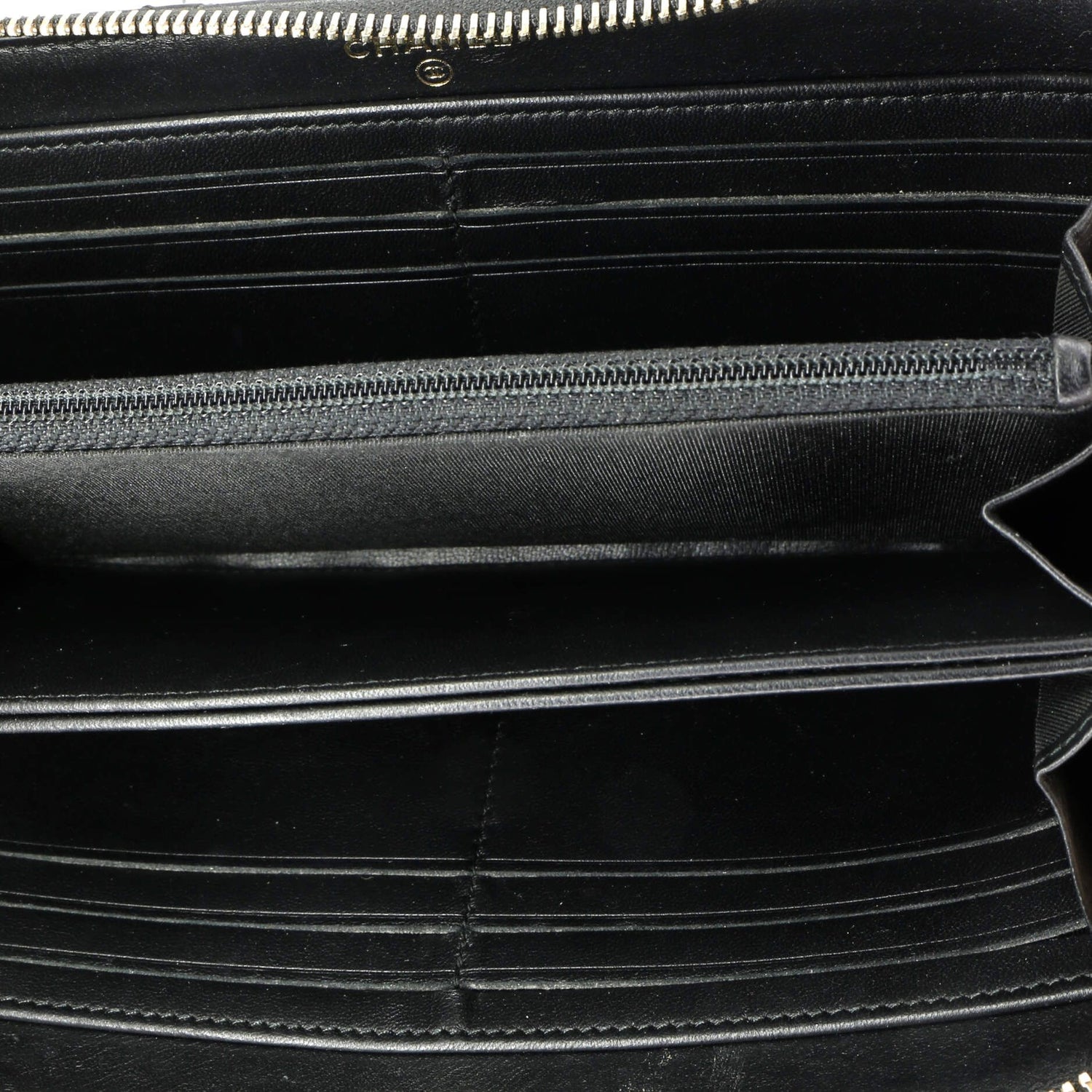 Chanel Zip Around Wallet With Pearl Chain Quilted Lambskin Long