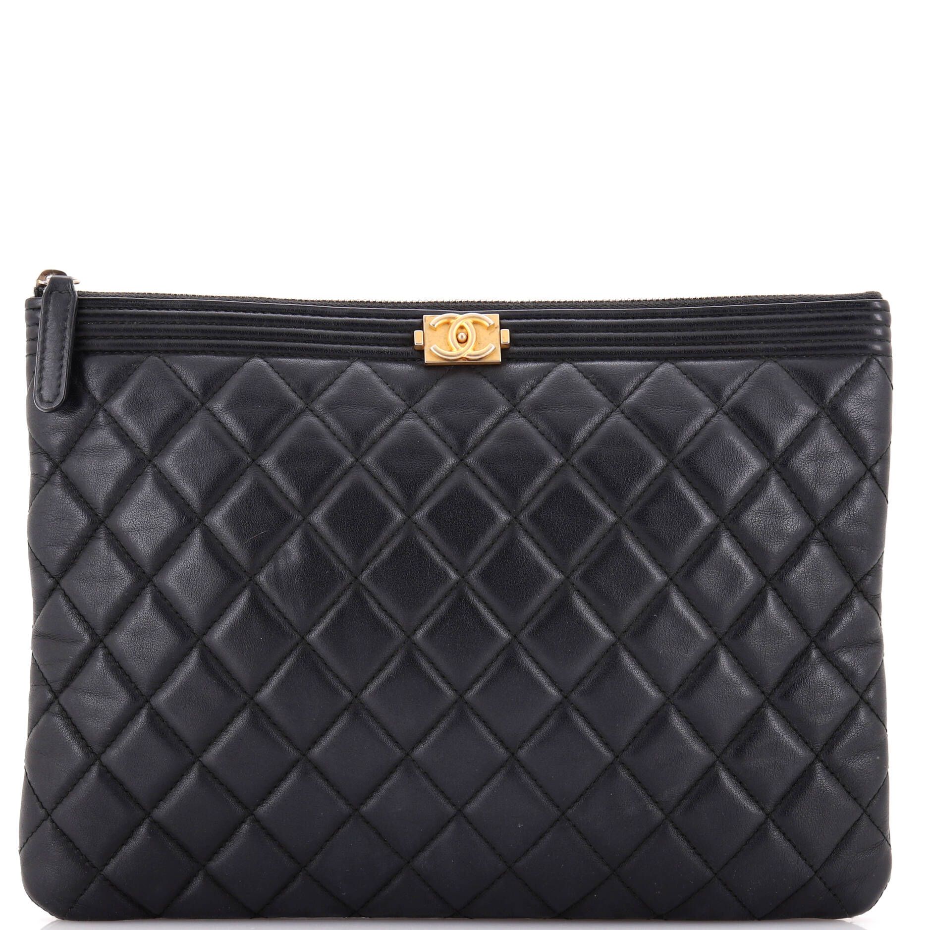 Chanel Boy O Case Clutch Quilted Lambskin Medium