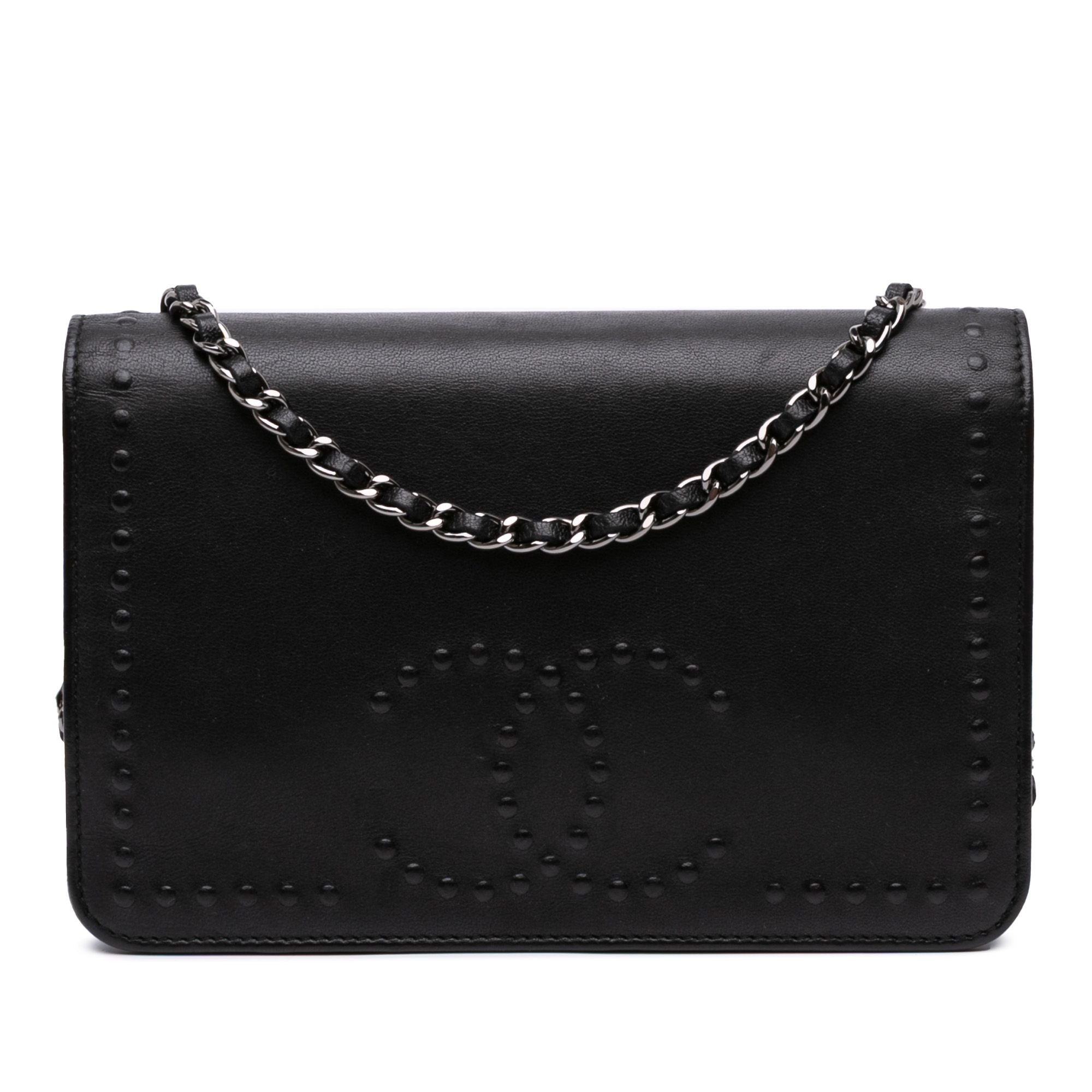 Chanel CC Embossed Lambskin Wallet On Chain Black