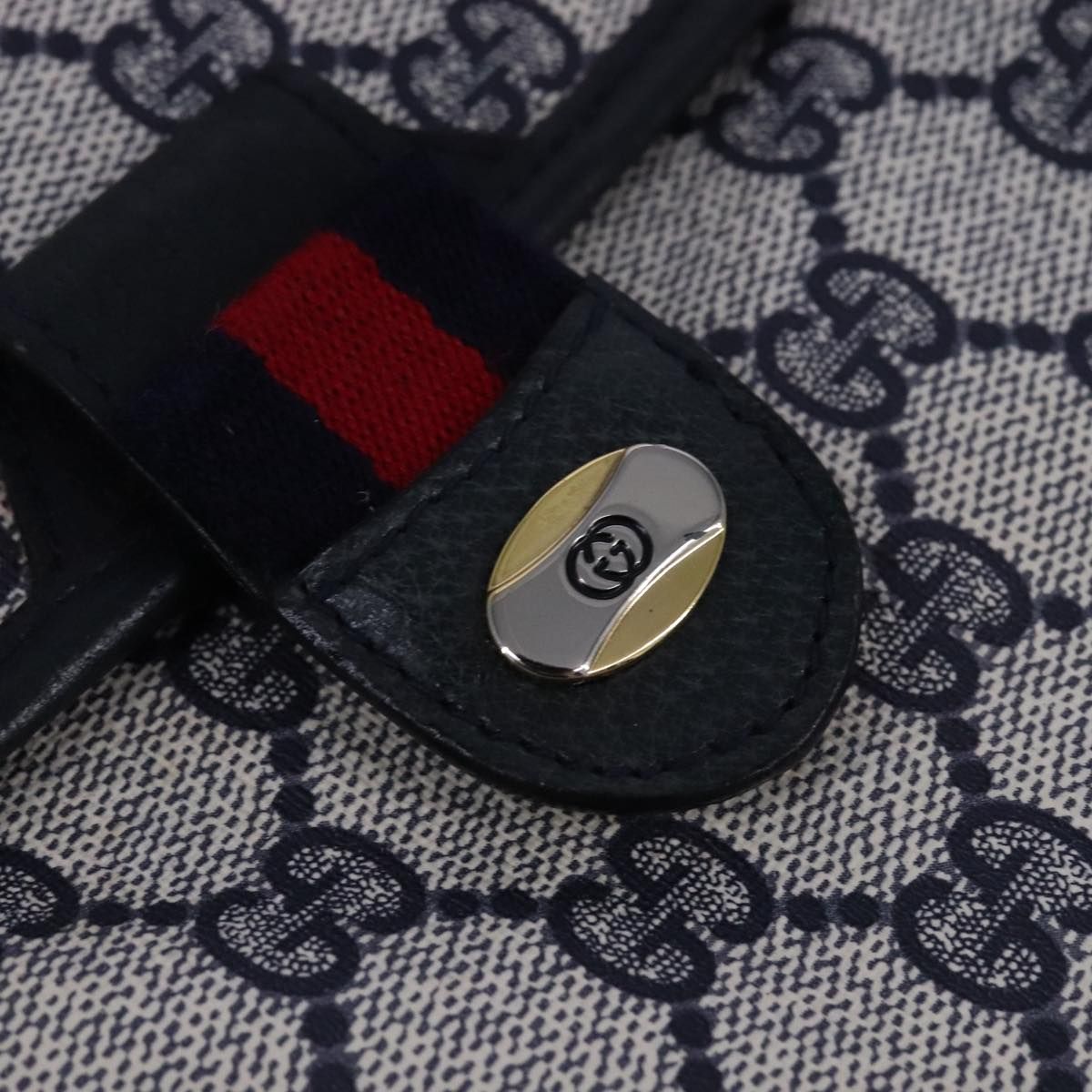 Gucci Gg Supreme Sherry Line Shoulder Bag Pvc Red Navy Auth