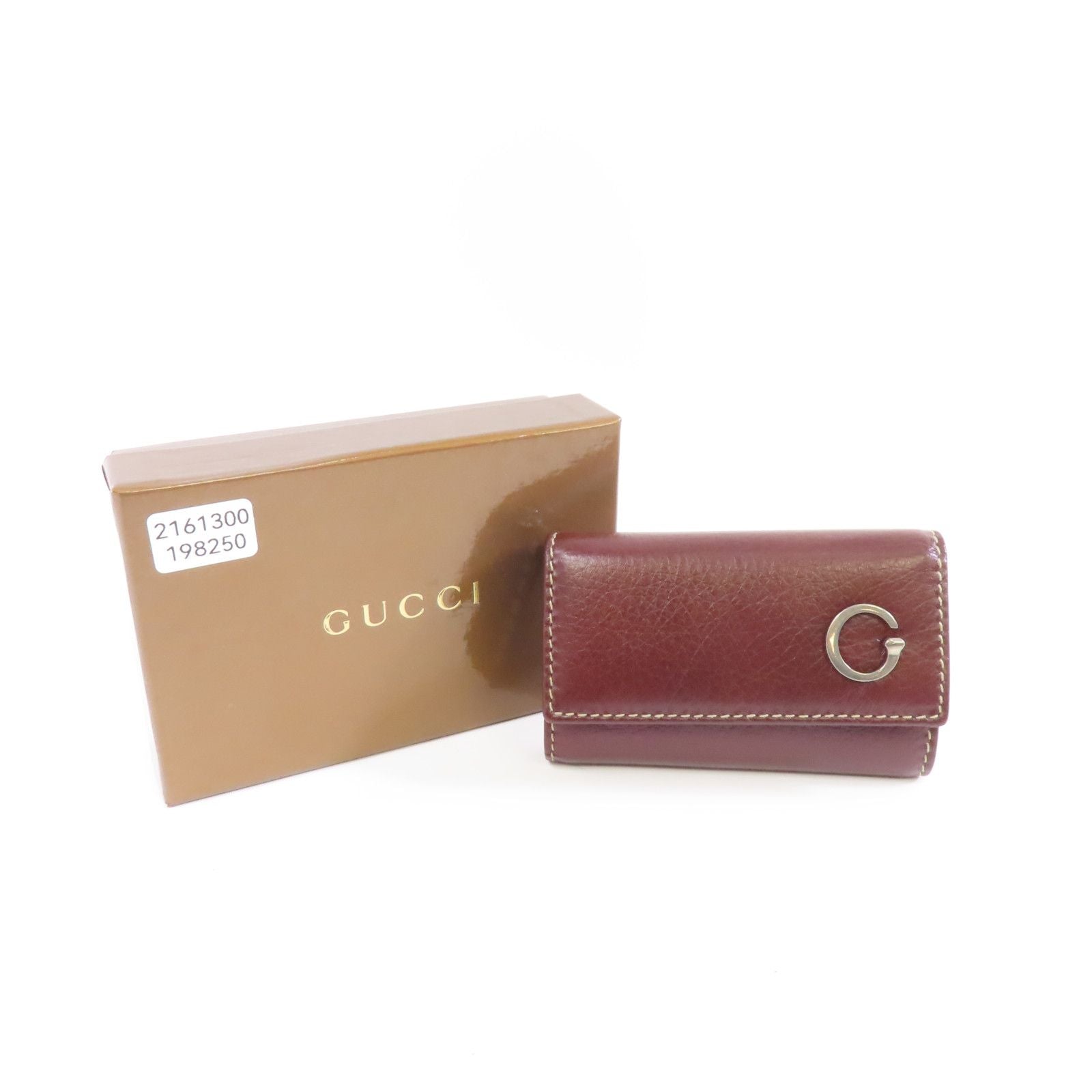 Gucci Cowhide Leather Key Case Silver Chain Spoon Baozhu Red Key Holder Bordeaux Red Calfskin (cowhide) 212177