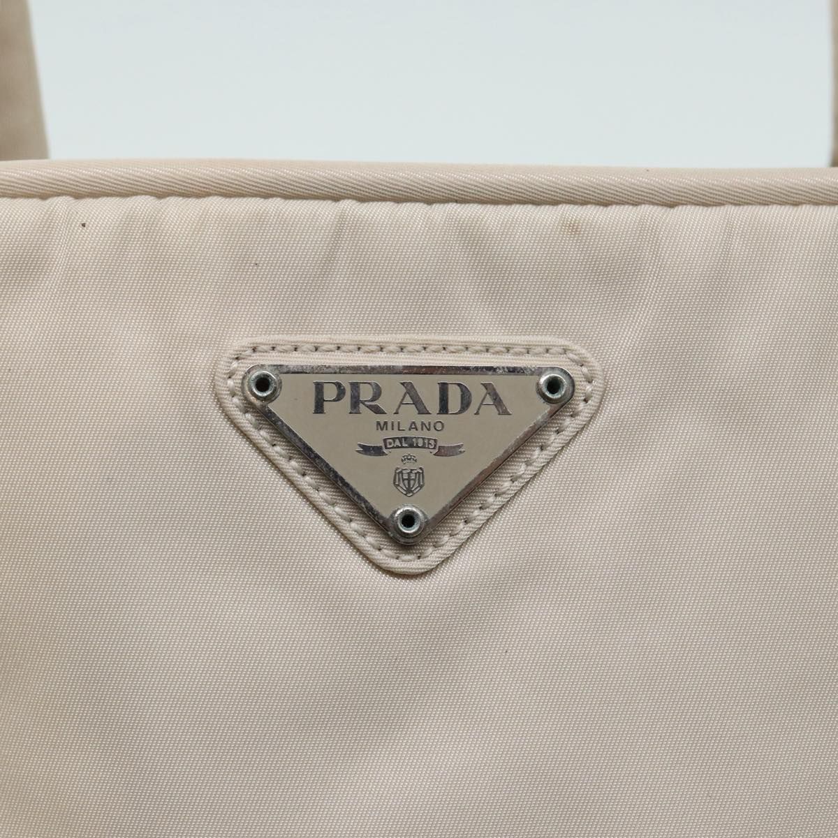 Prada Hand Bag Nylon Beige Silver Auth