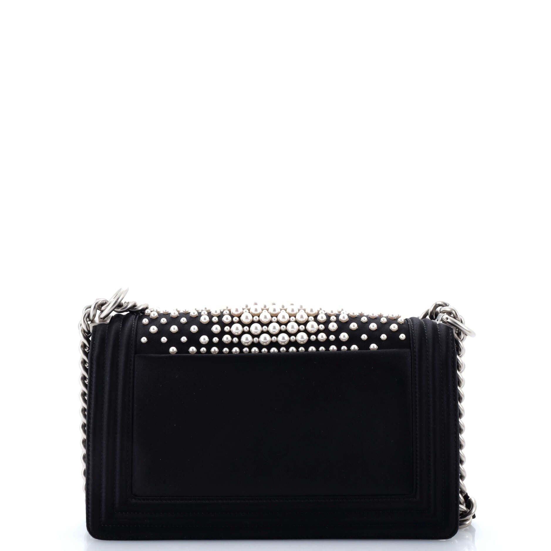Boy Flap Bag Pearl Embellished Satin Old Medium