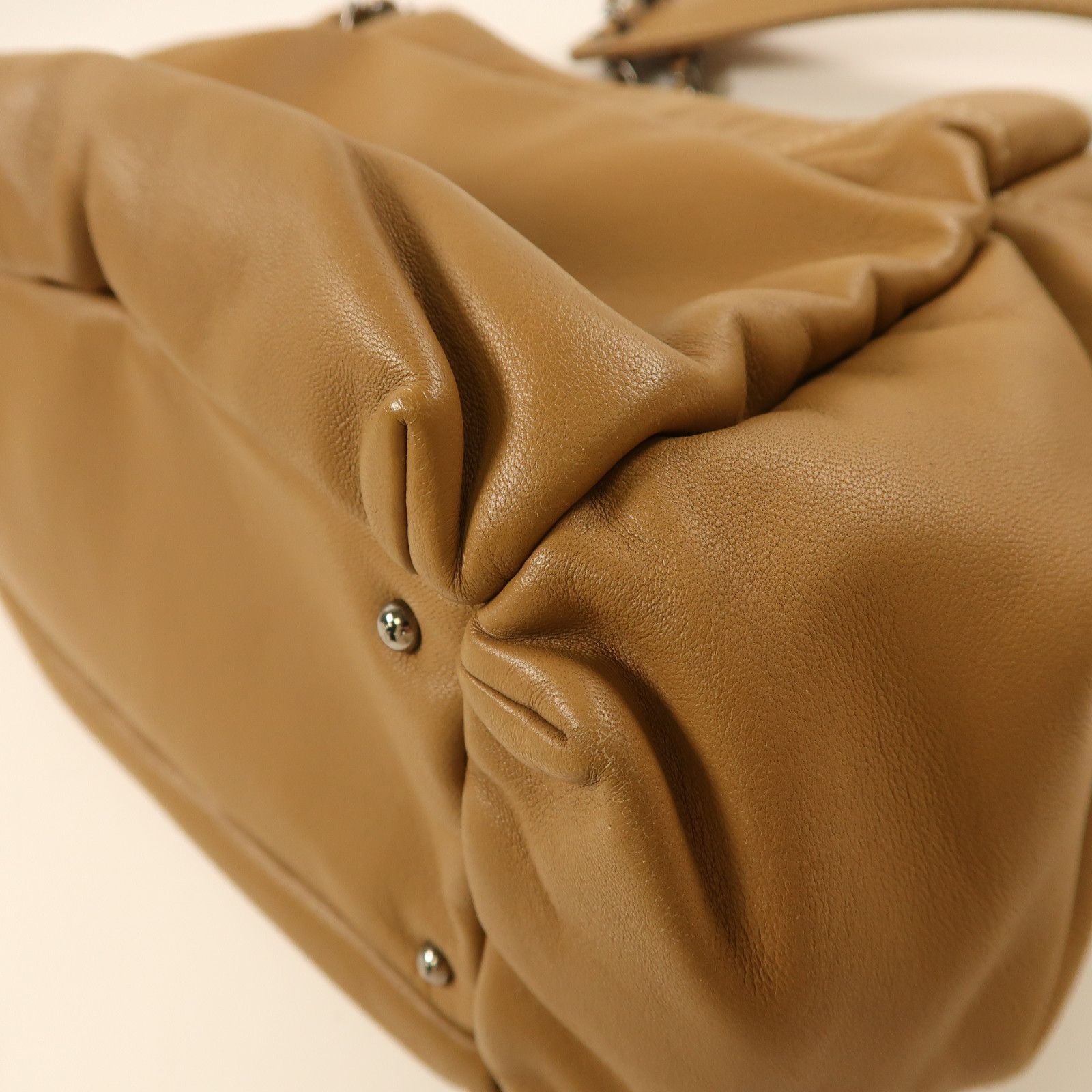 Chanel Brown Beige Lacquered Leather Bag Lambskin