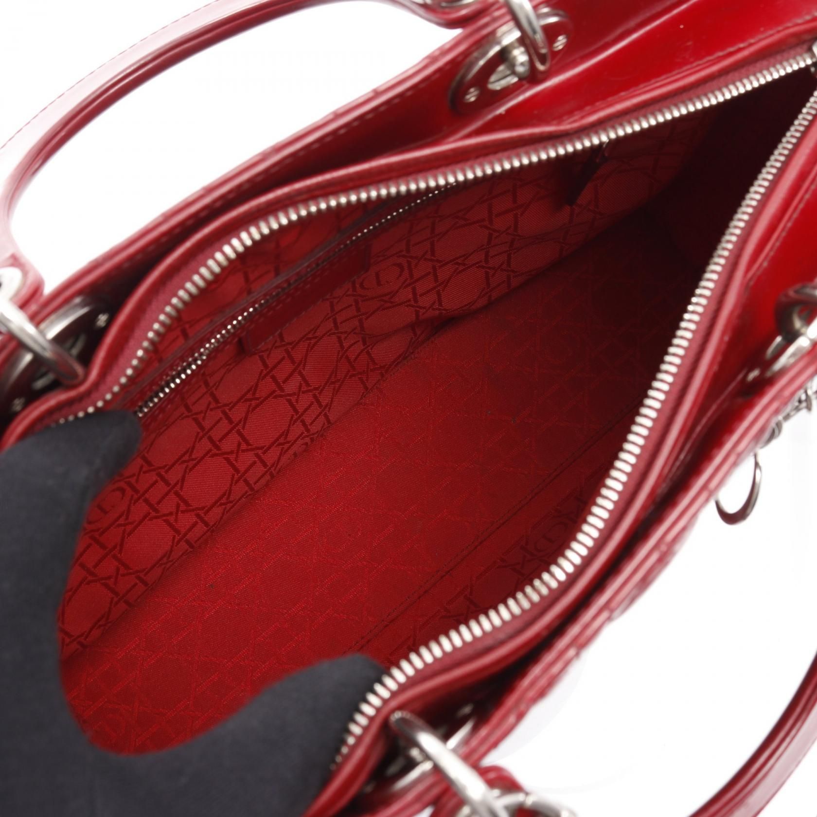 Christian Dior Christian Dior Large Cannage Handbag Red Patent Leather