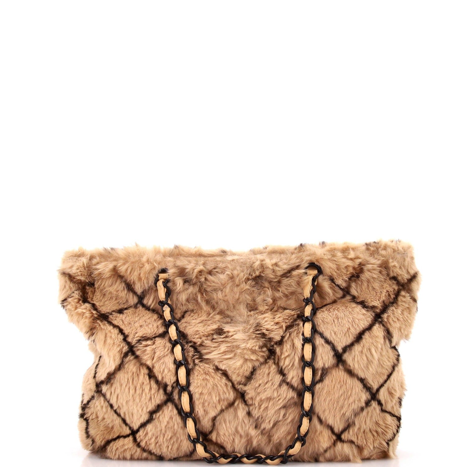 Chanel Vintage Cc Chain Tote Printed Lapin Fur Medium