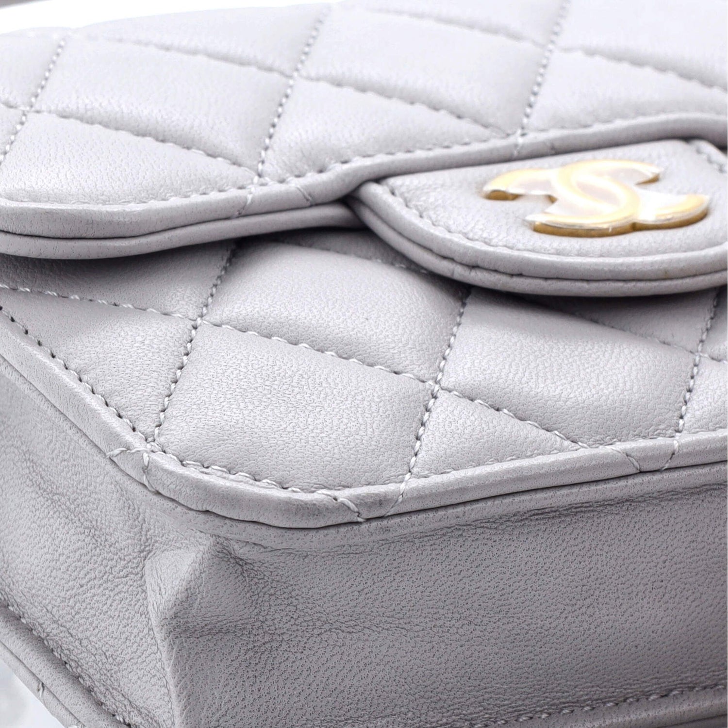 Chanel Top Handle Flap Coin Purse With Chain Quilted Lambskin