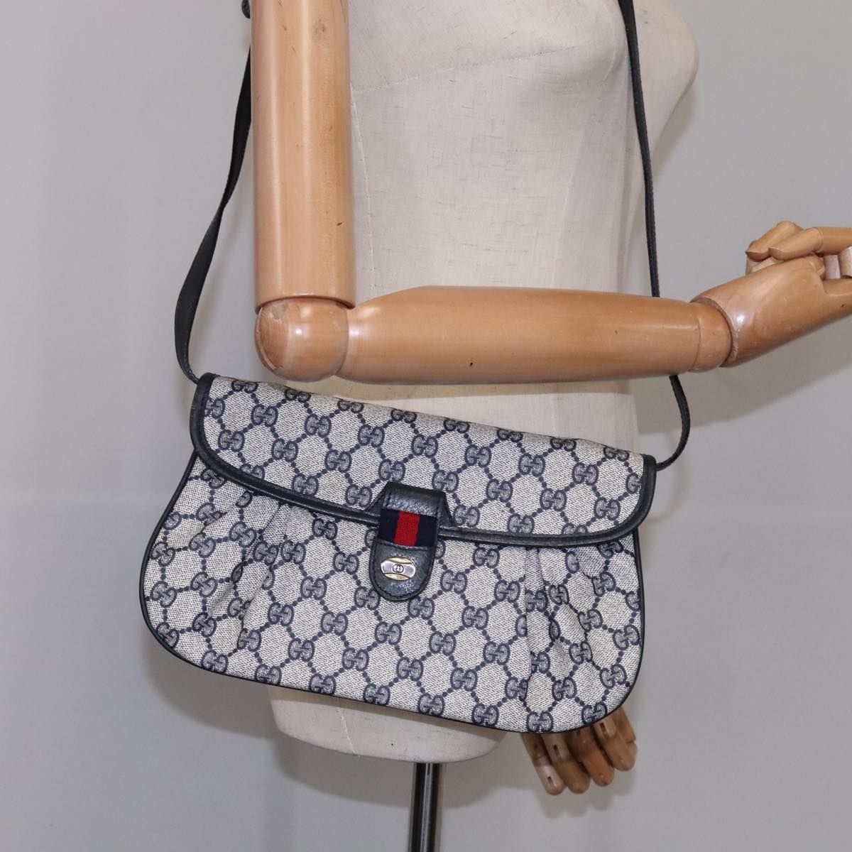 Gucci Gg Supreme Sherry Line Shoulder Bag Pvc Red Navy Auth