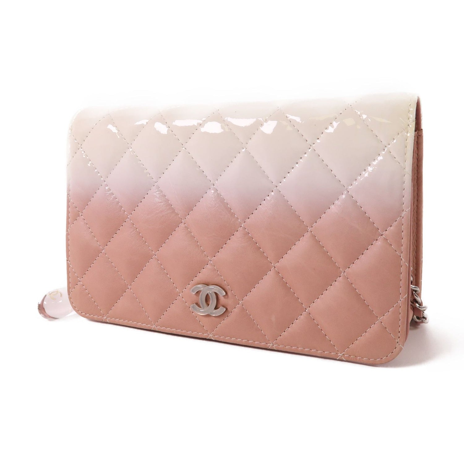 Chanel White Pink/white Lacquer Leather/cowhide Leather Woc Wallet On Chain Silver Cross Shoulder Bag