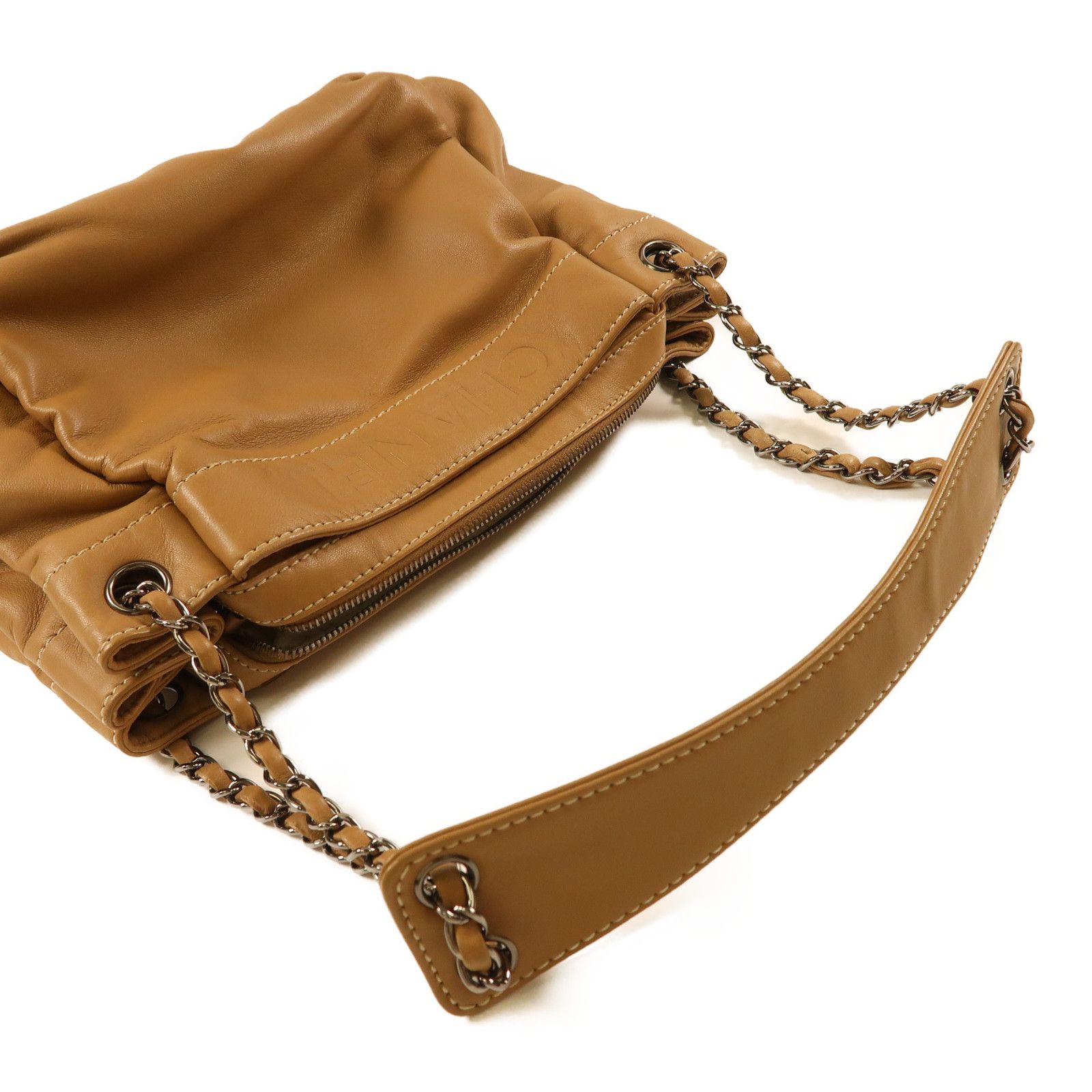 Chanel Brown Beige Lacquered Leather Bag Lambskin