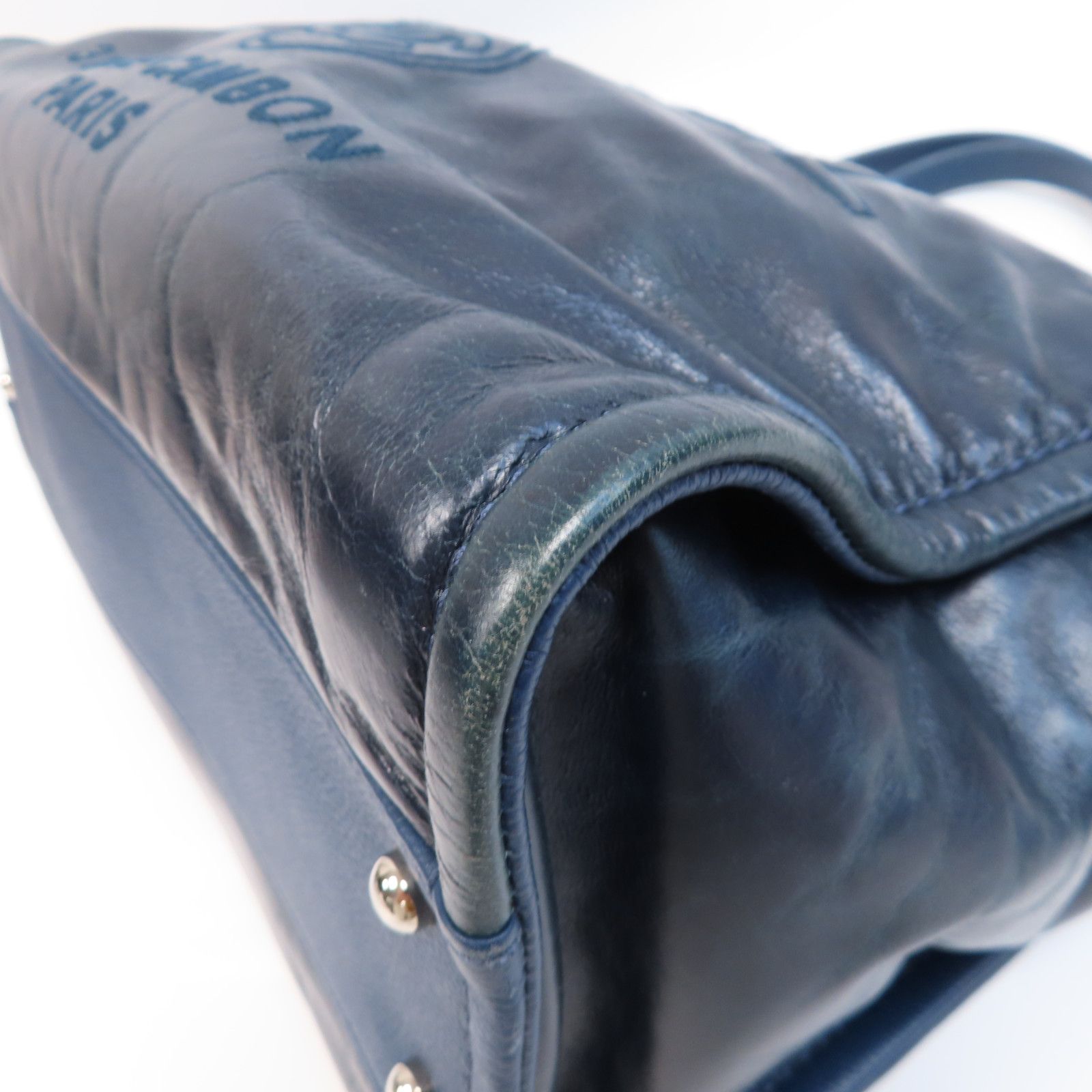 Chanel Blue Cowhide Leather Tote Ginpaku Hand-turned Bag Blue Tote Bag Calfskin (cowhide)