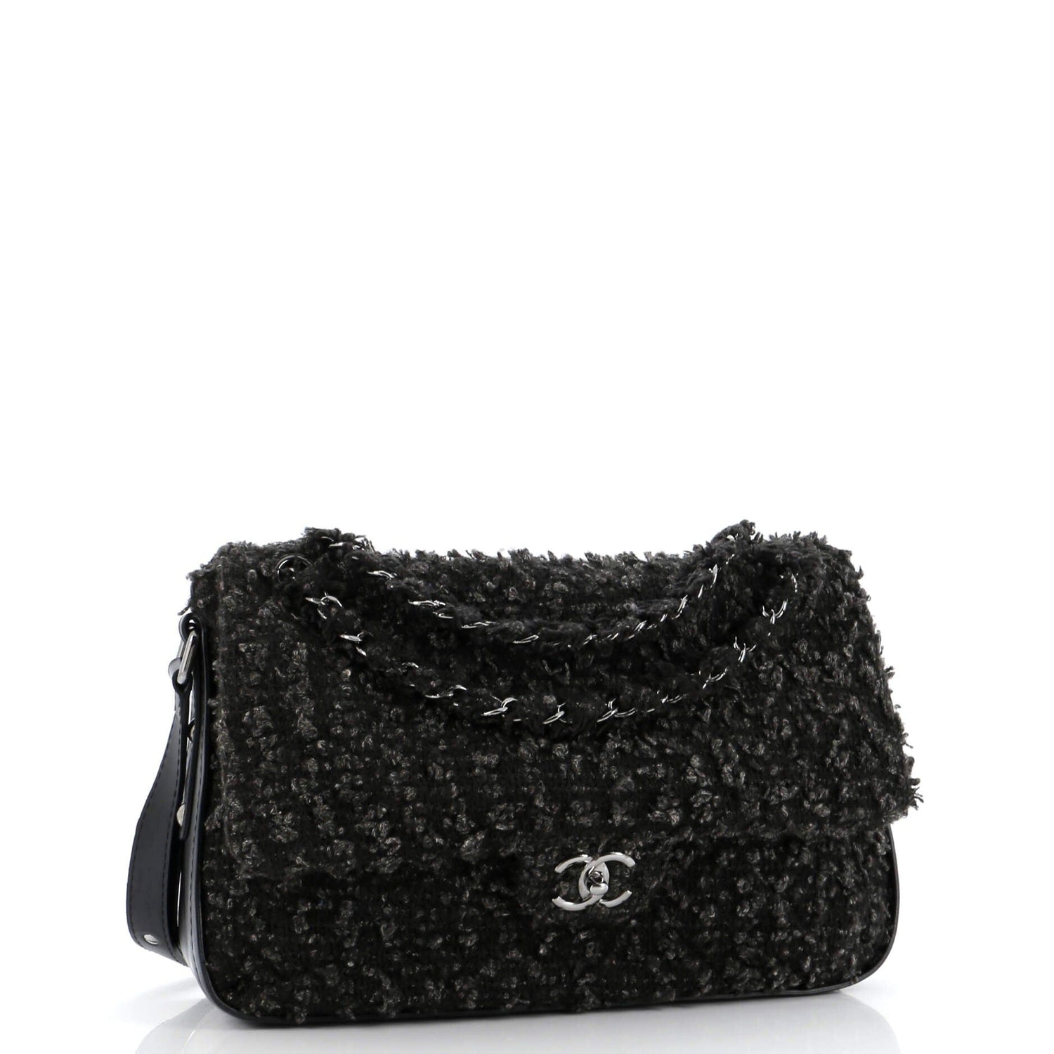 Chanel CC Lock Flap Messenger Bag Tweed Medium