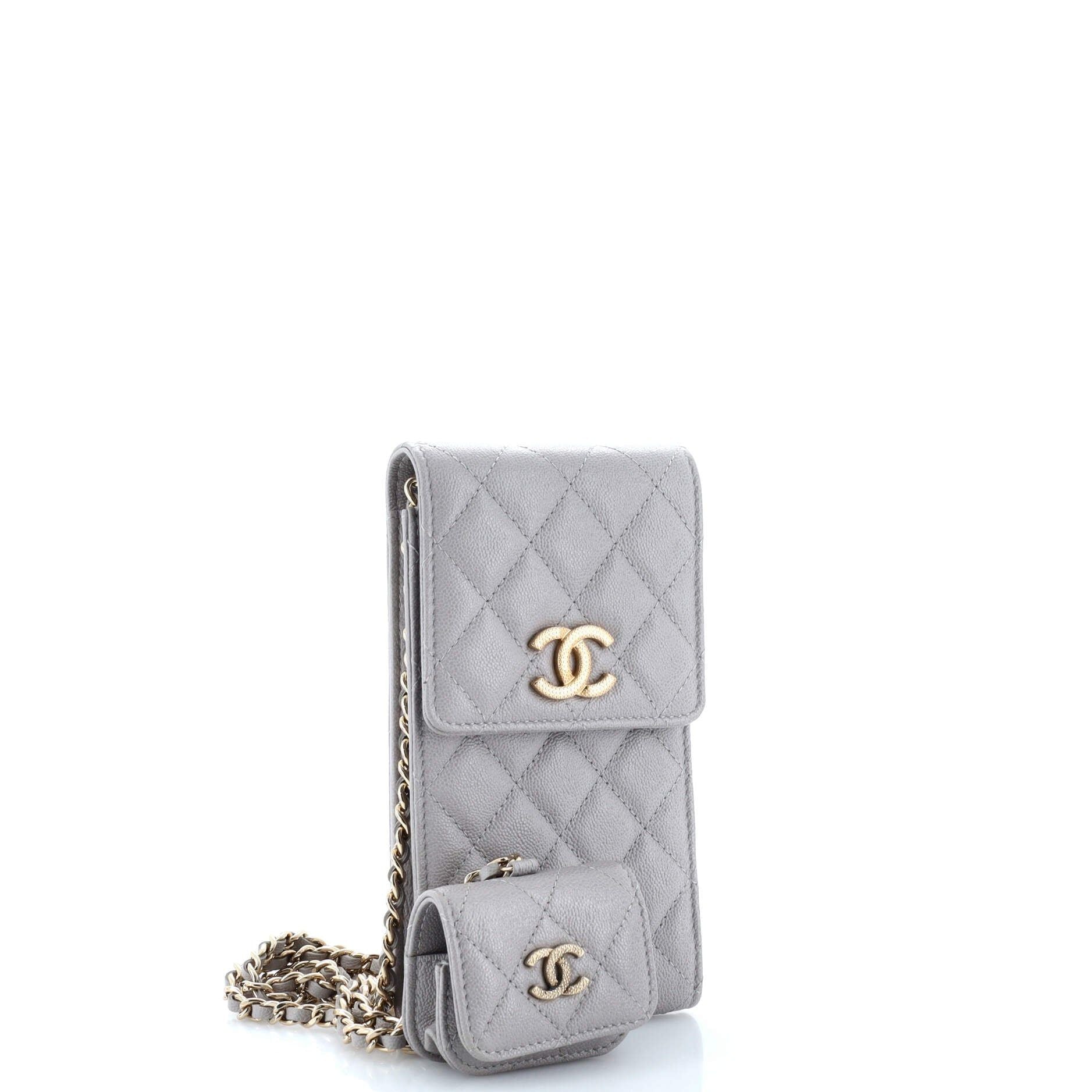 Chanel Textured Cc Flap Phone Holder Crossbody Bag With Airpods Pro Case Quilted Caviar