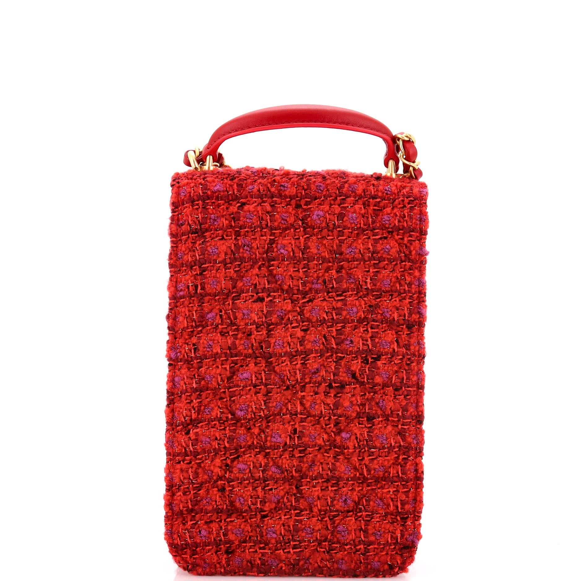 Chanel CC Top Handle Chain Full Flap Bag Quilted Tweed And Lambskin Mini