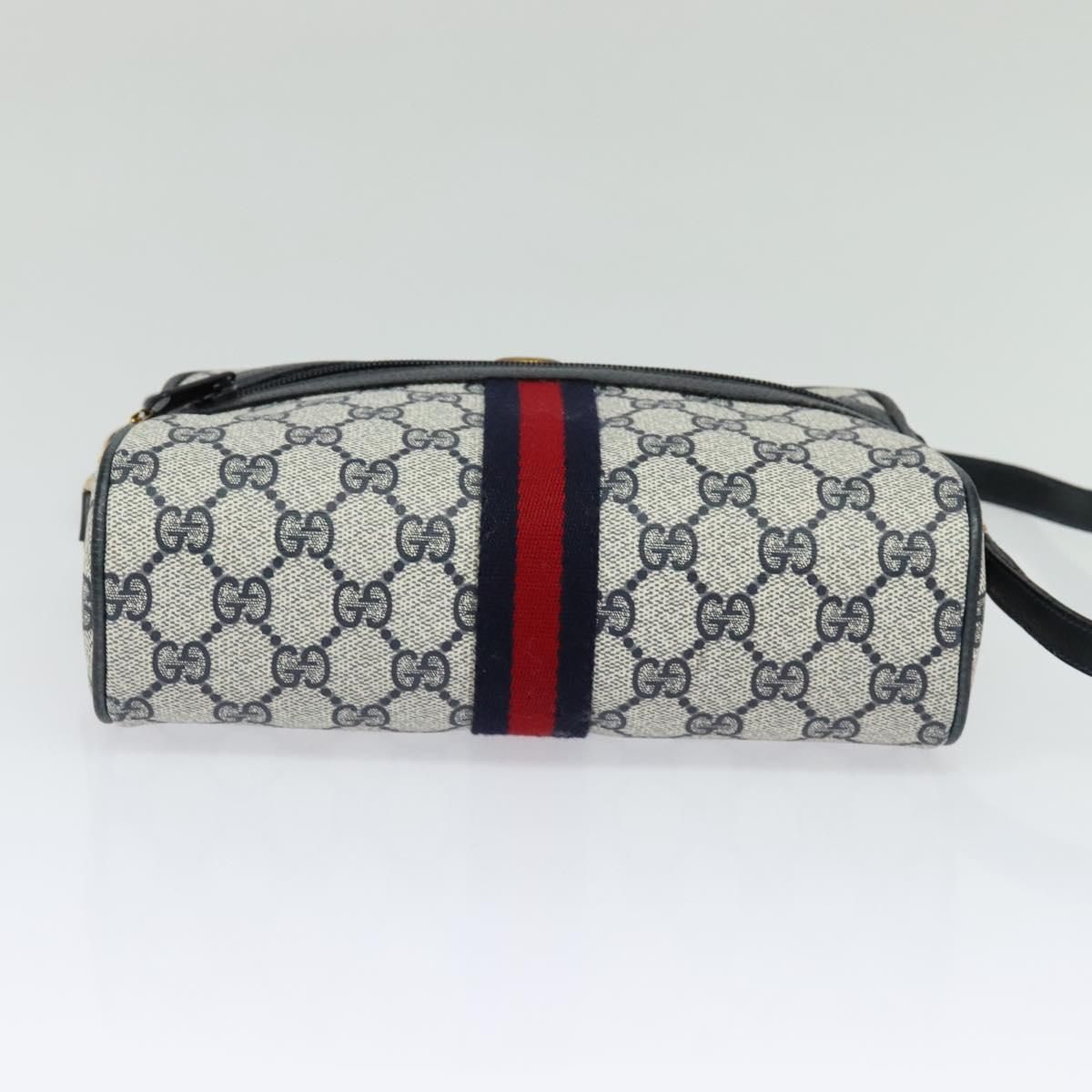Gucci Gg Supreme Sherry Line Shoulder Bag Pvc Navy Gold 98 02 004 Auth
