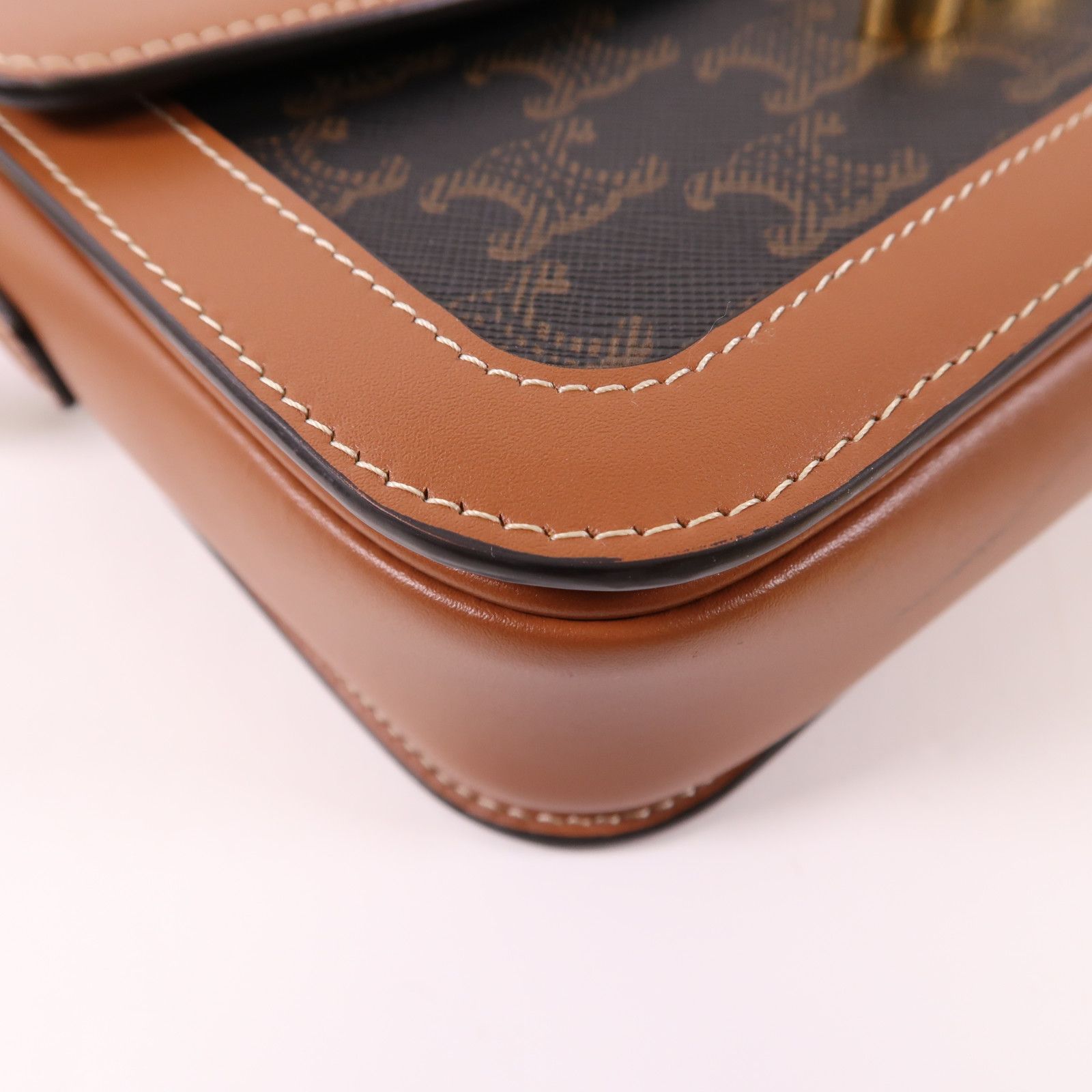 Celine Canvas Classique Triomphe Bag Gold Shoulder Bag Brown