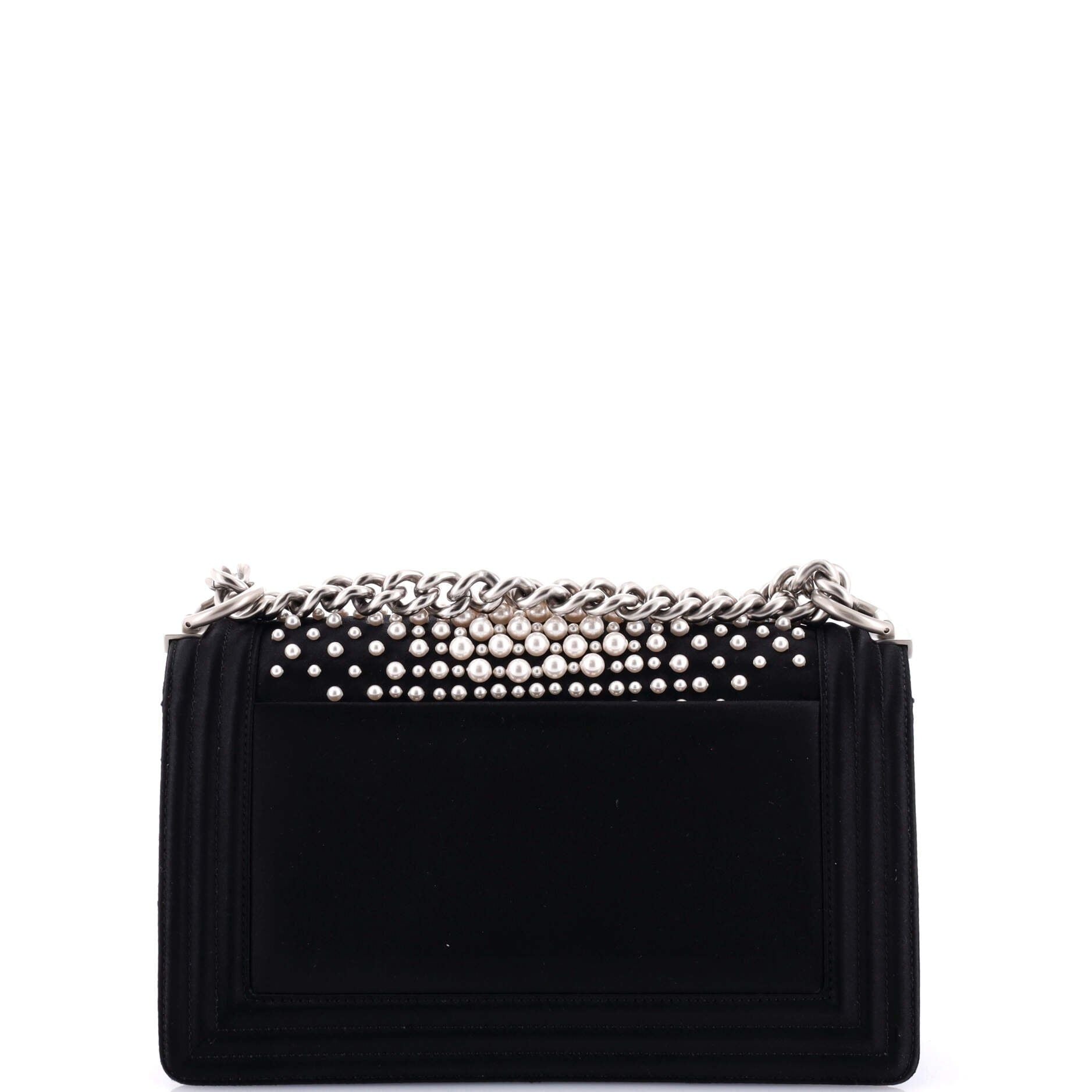 Boy Flap Bag Pearl Embellished Satin Old Medium