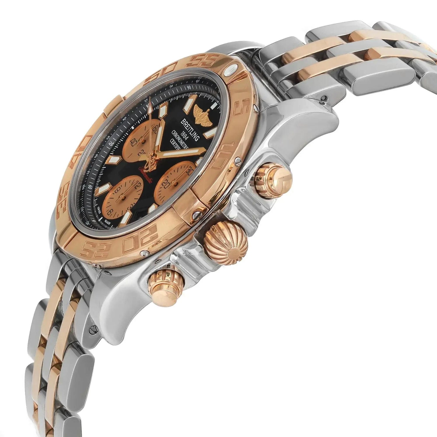 Breitling Chronomat 41 18K Rose Gold Steel Black Dial Watch CB014012/BA53-378C