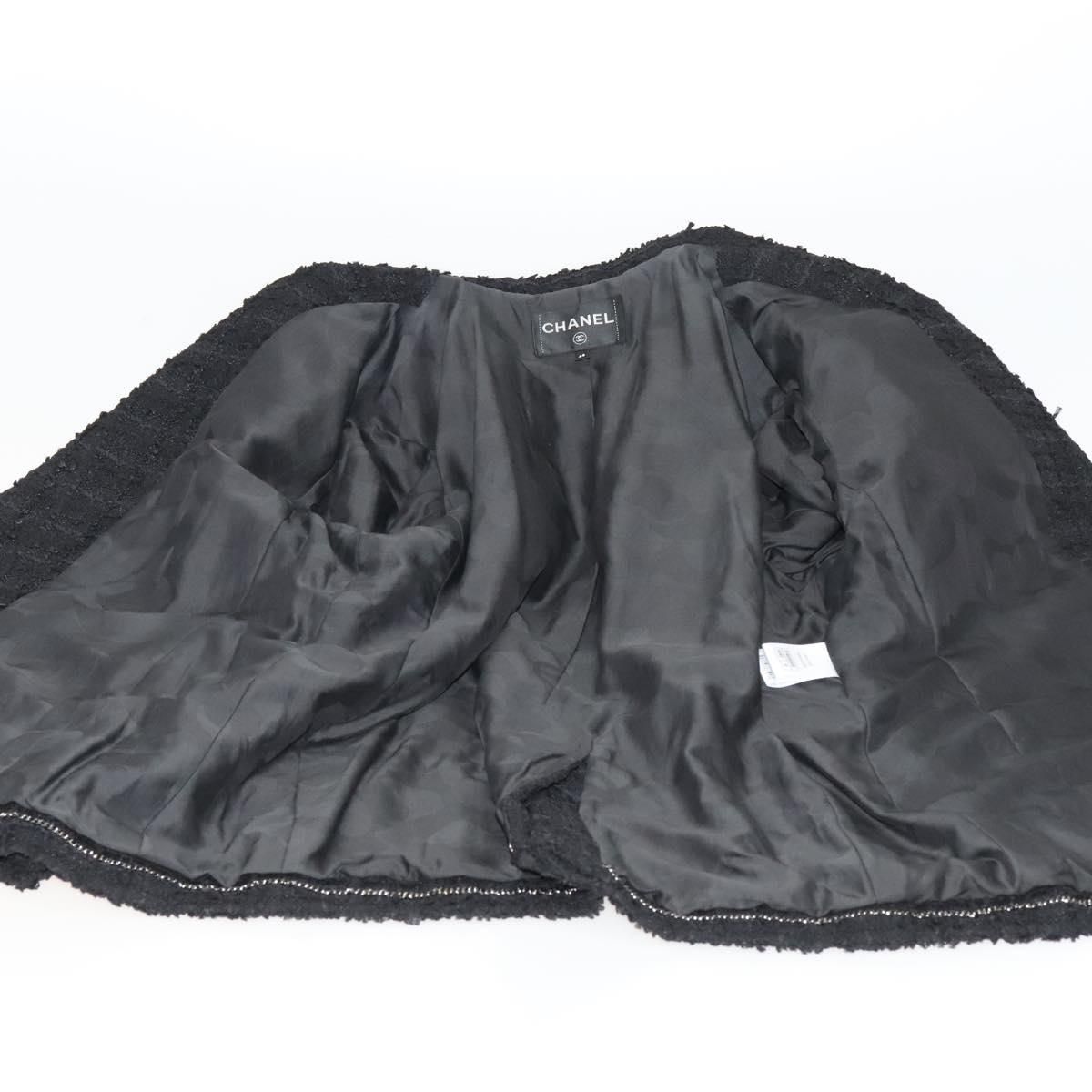 Chanel Jacket 48 Tweed Black Cc Auth