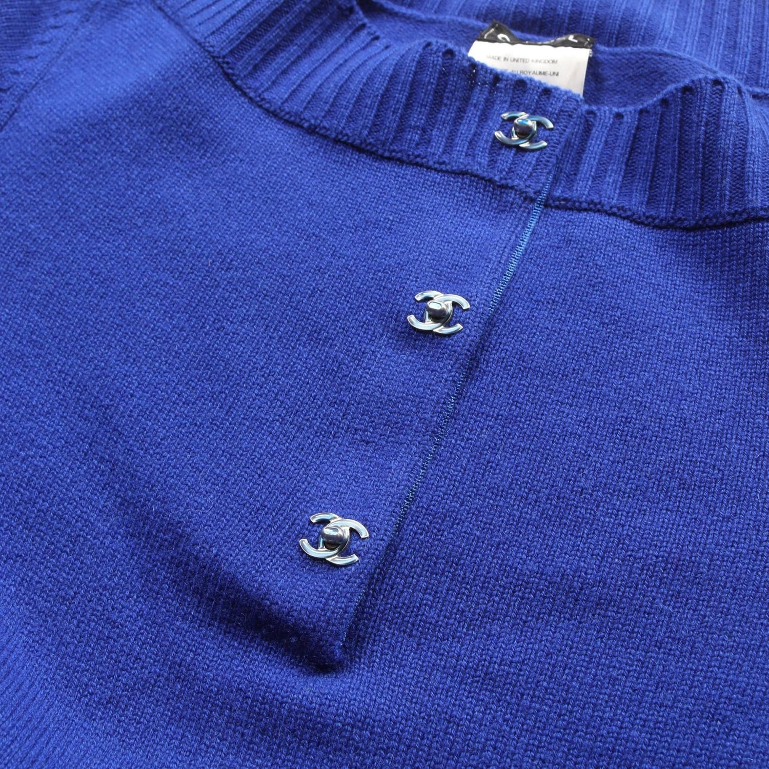 Chanel Coco Mark Button Dress P 44445k 04654 Cashmere Blue 38