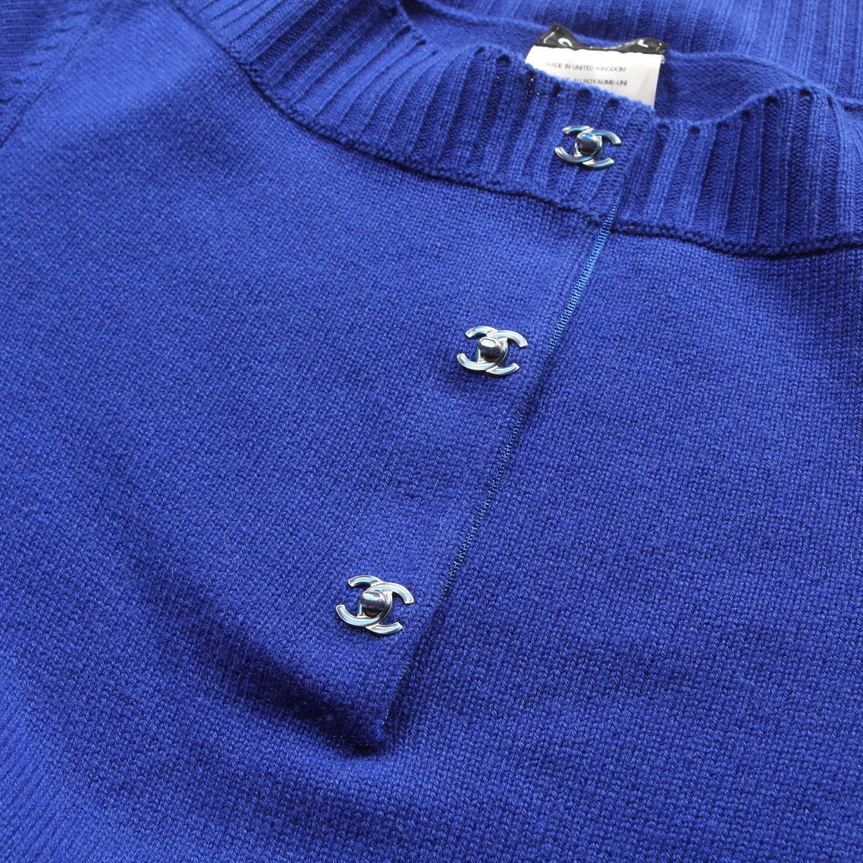 Chanel Coco Mark Button Dress P 44445k 04654 Cashmere Blue 38