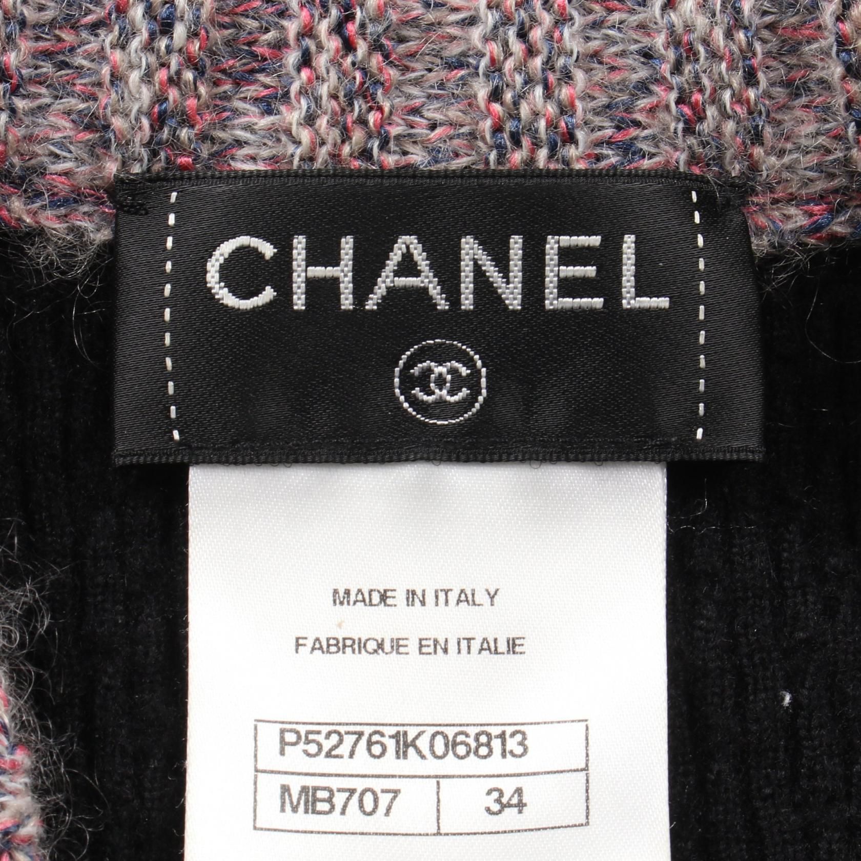 Chanel Black Pink Gray Camelia Button Dress Silk Cashmere P 52761