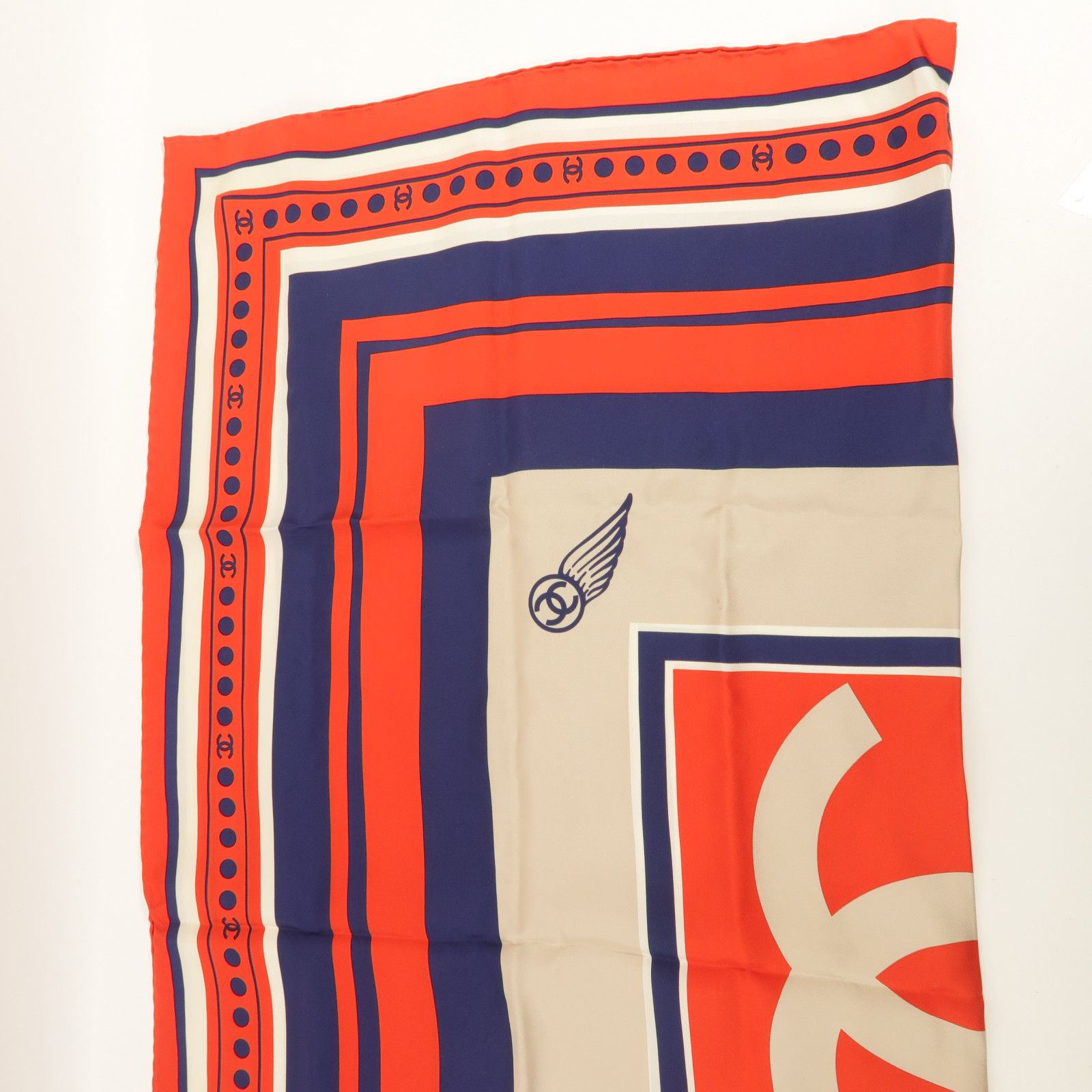 Chanel Red Navy Red/blue _ Quality _ Width Scarf Silk